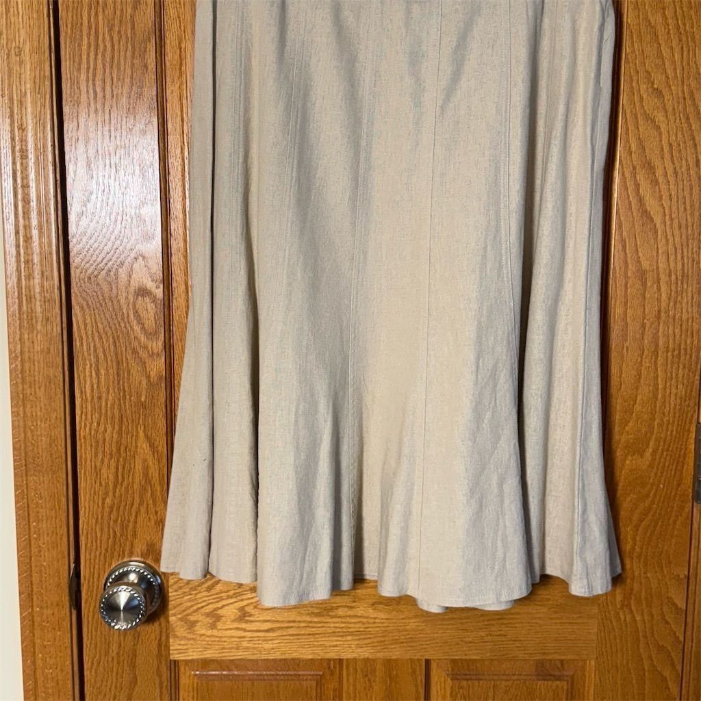 Other Dressbarn Women's Beige Midi Linen Flare Skirt with Woven B Size 34" / US 12 / IT 48 - 3 Thumbnail