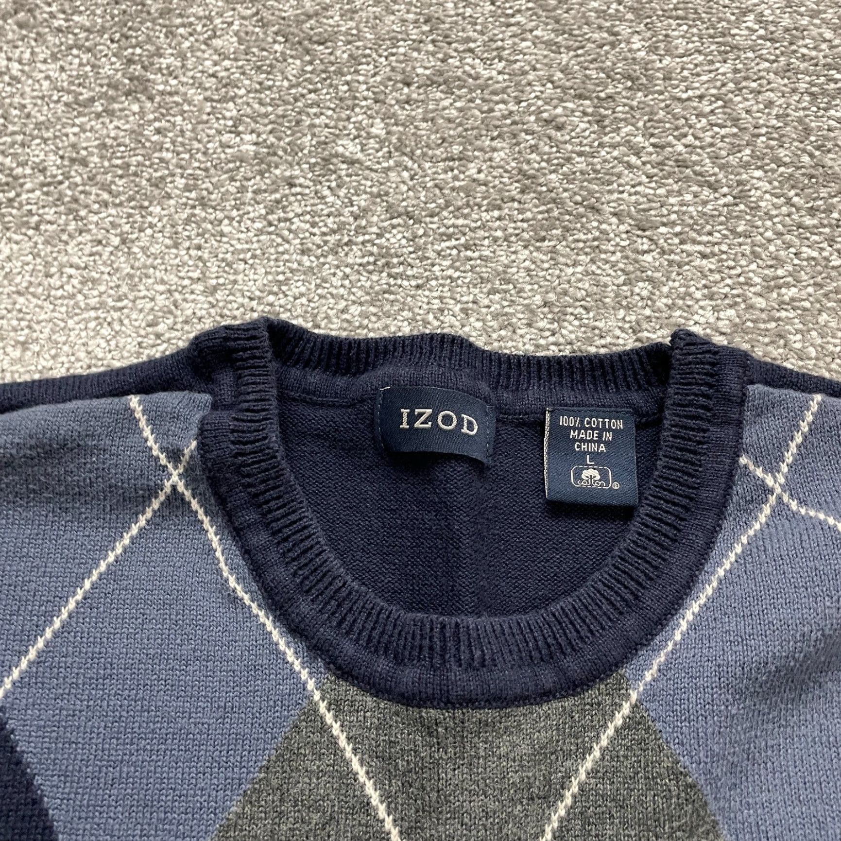 Izod IZOD Argyle Sweater Mens Large Blue Crew Neck Stretch Knit Pullover Size US L / EU 52-54 / 3 - 3 Thumbnail