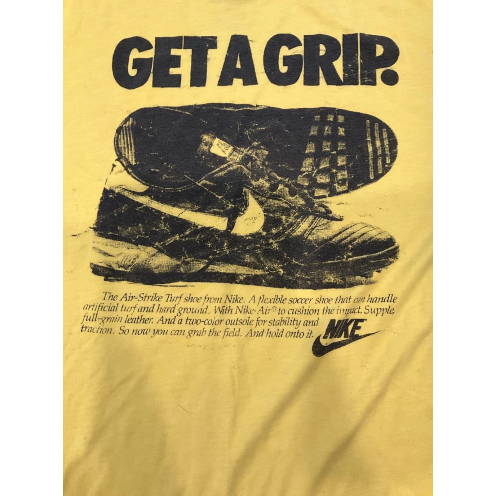 Nike VINTAGE Nike Athletics Get a grip T-shirt Big Print Yellow L Mens Crew Neck Long Sleeve Graphic Print 90s Vintage Nike Athletic Shirt Size US L / EU 52-54 / 3 - 4 Thumbnail