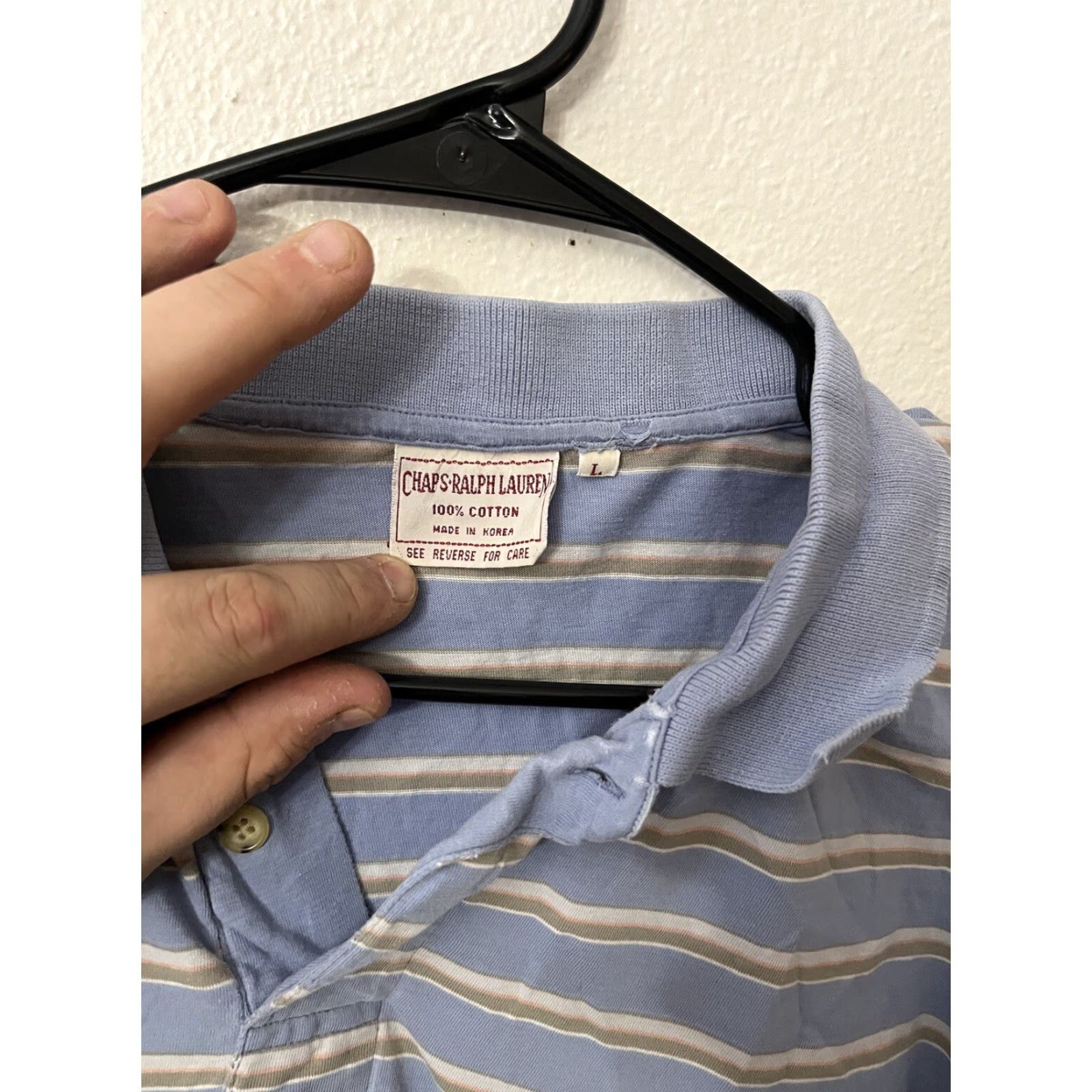 Ralph Lauren VINTAGE Chaps Ralph Lauren Polo Shirt Men Large Blue Striped 90s Classic Polo Mens Size US L / EU 52-54 / 3 - 2 Thumbnail