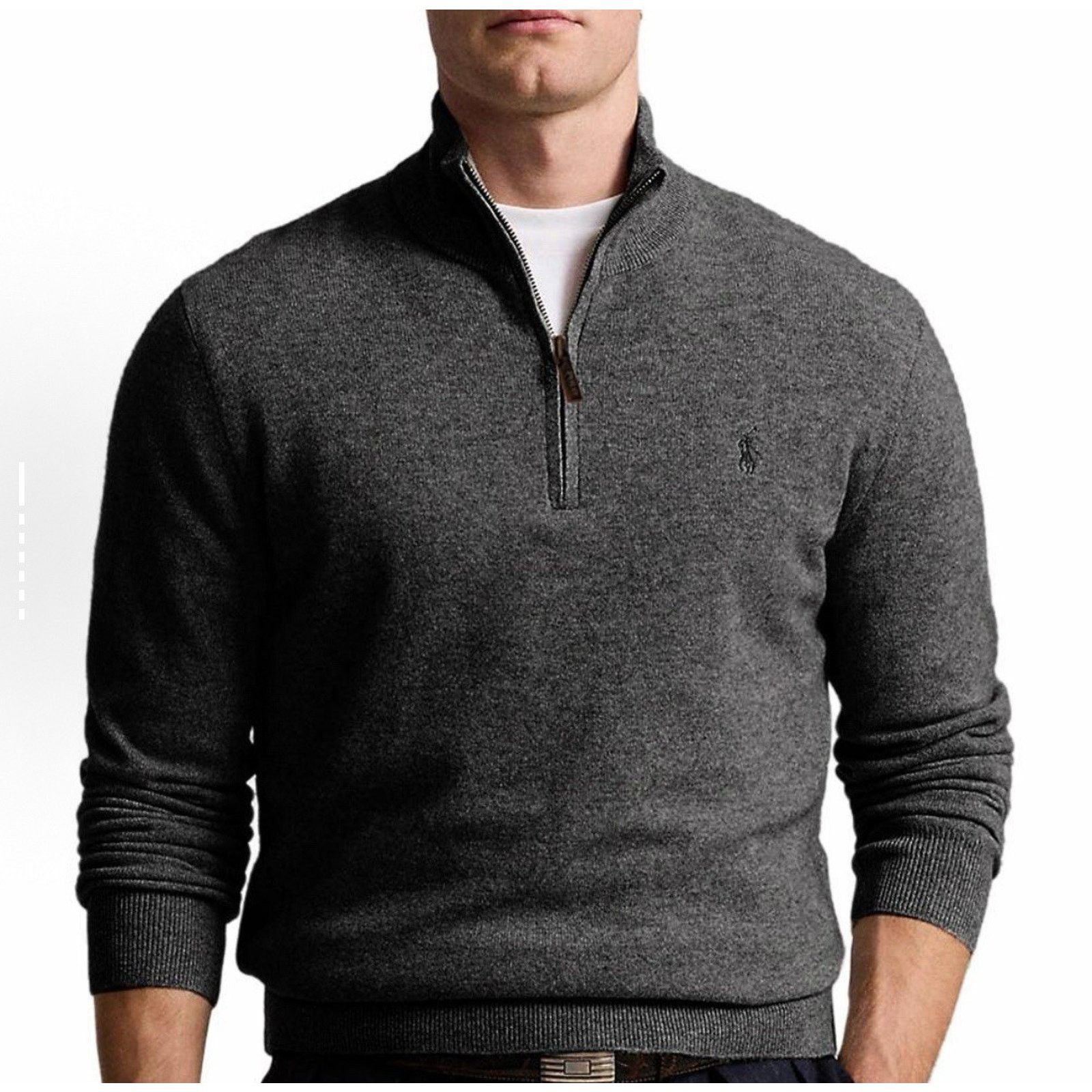 Polo Ralph Lauren NWT Polo Ralph Lauren Men Wool Quarter Zip Sweater Grey L Size US L / EU 52-54 / 3 - 8 Thumbnail