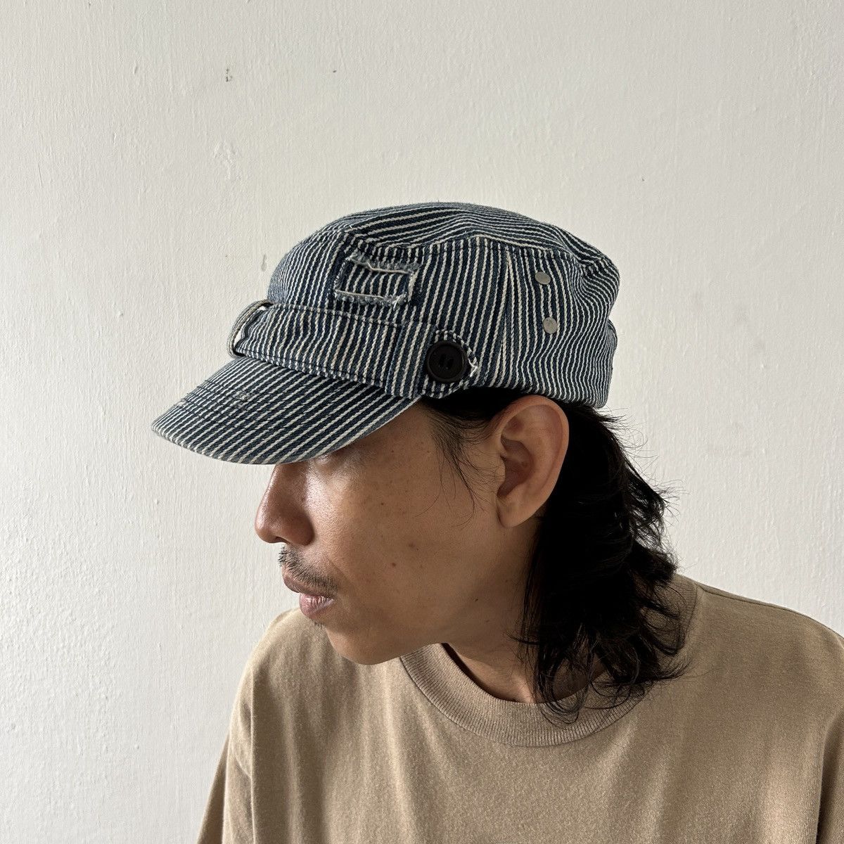 Japanese Brand × Vintage 1990s Alternative - Hickory Stripe Hat Size ONE SIZE - 2 Thumbnail