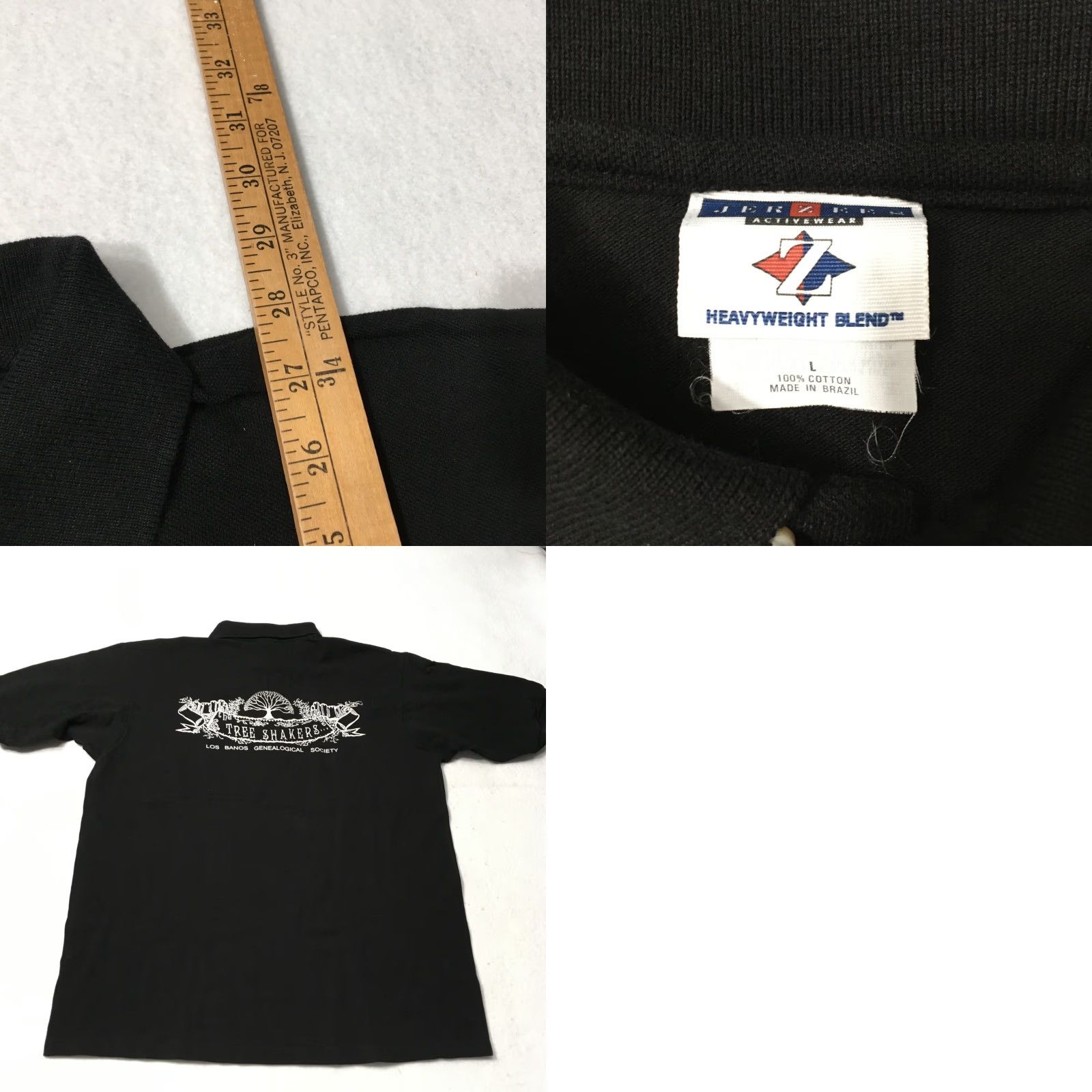 Jerzees Mens LARGE COTTON Jerzees Black Short Sleeve Polo Shirt TREE SHAKERS CLUB Size US L / EU 52-54 / 3 - 8 Thumbnail
