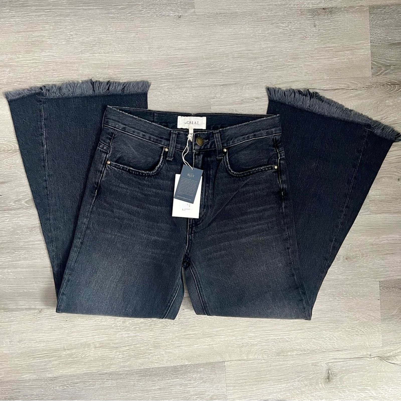 THE GREAT NWT The Great The Kick Bell Jeans Onyx Black Denim Tassel 26 Size 26" / US 2 / IT 38 - 6 Thumbnail