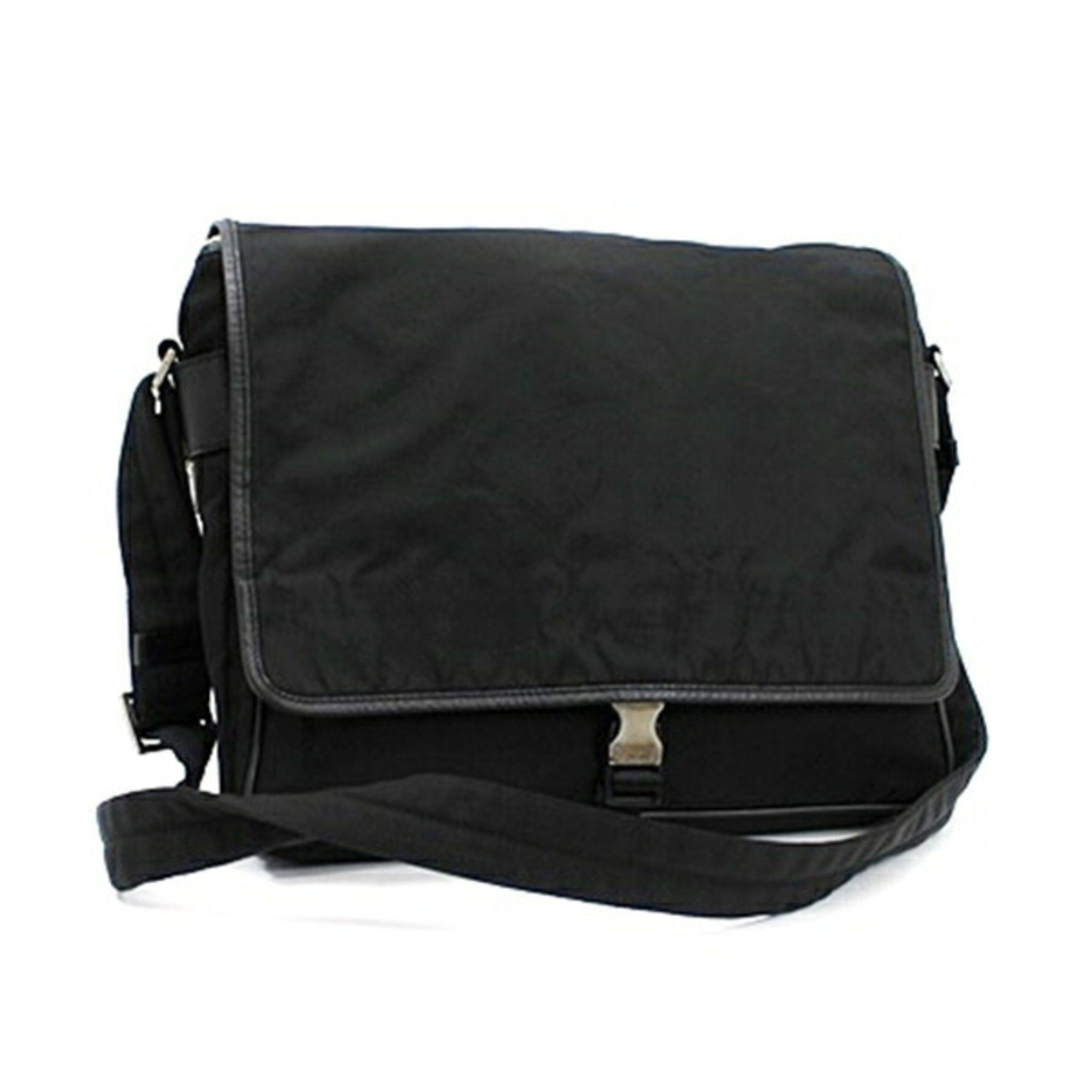 image of Prada Shoulder Bag Triangular Plate Nylon X Leather Black Prada Women's Men's