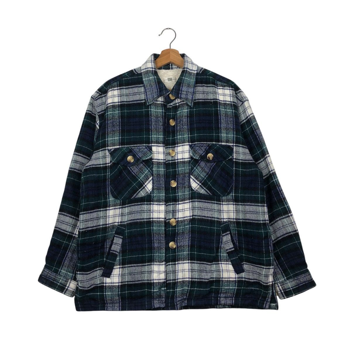 Japanese Brand 📌Vintage Button Jacket Dadge Tartan Design Sherpa Lining Size US L / EU 52-54 / 3 - 2 Thumbnail