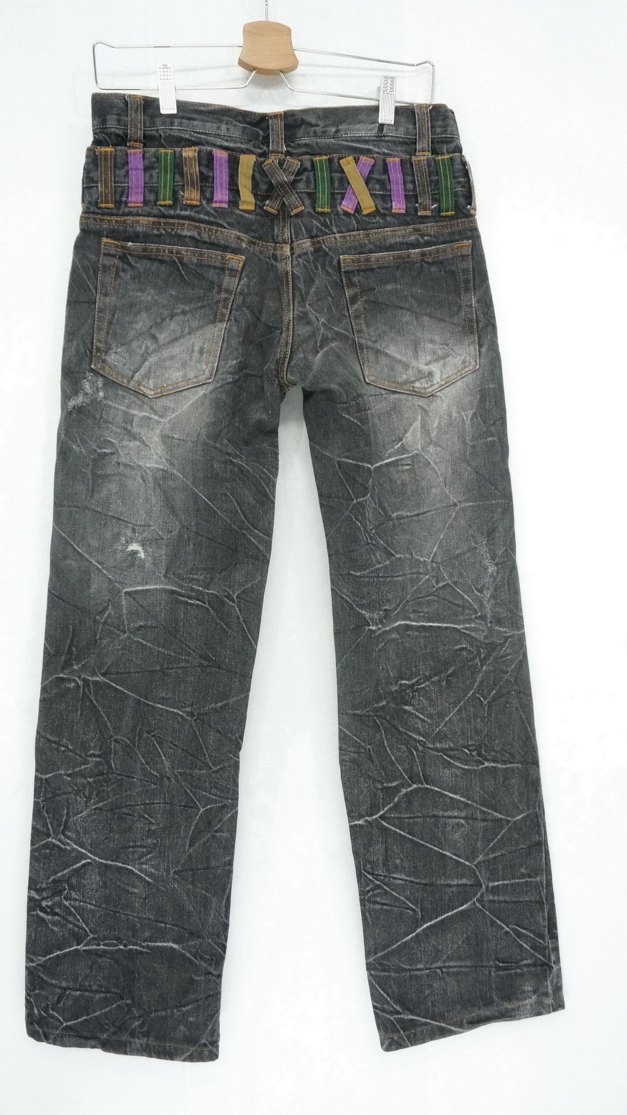Japanese Brand 🔥 NYLAUS FADED Acid Distressed Double Waist Jeans Size US 30 / EU 46 - 6 Thumbnail