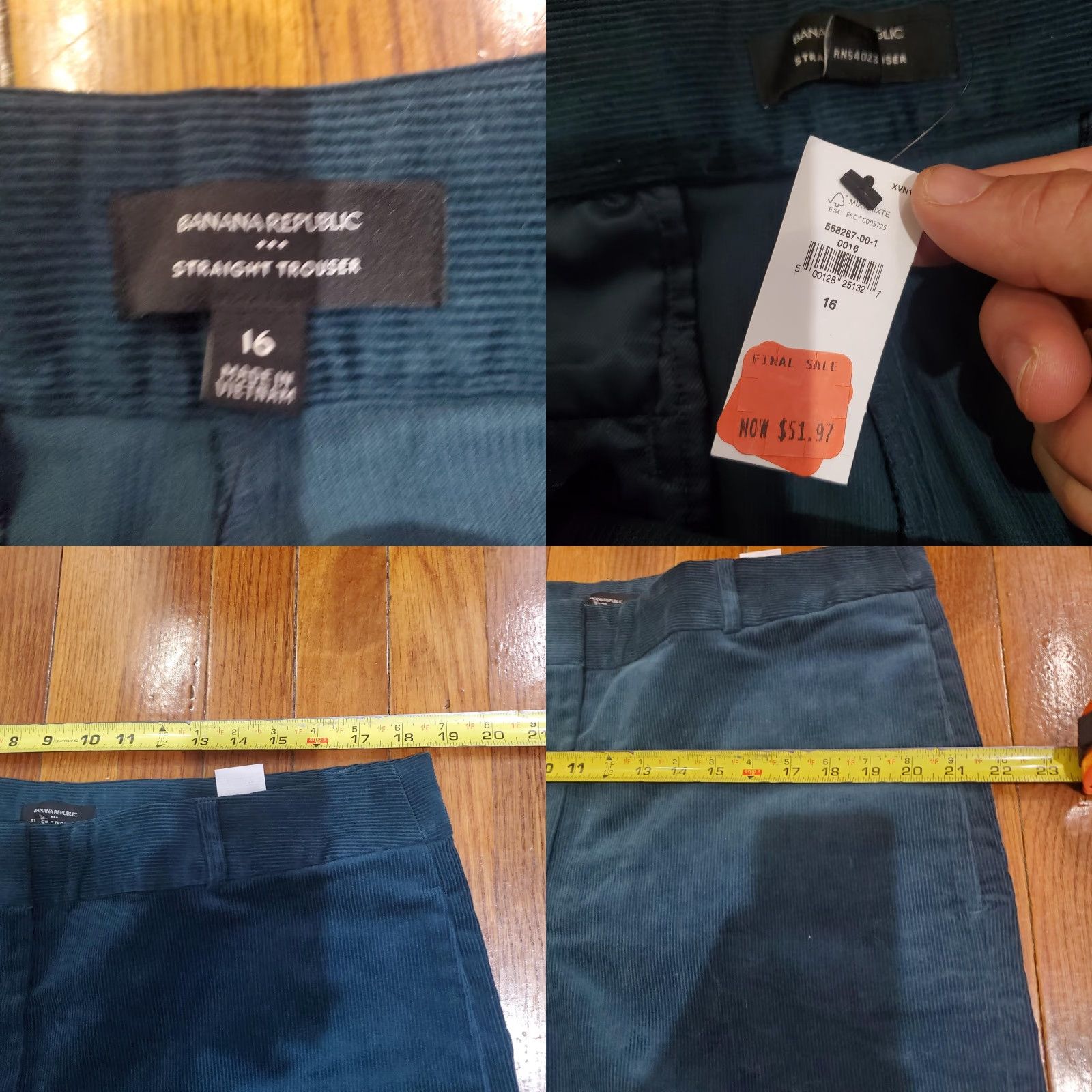 Banana Republic VINTAGE Banana Republic Pants Womens 16 Green Straight Trouser Corduroy High Rise Ankle Size 38" / US 16 / IT 52 - 8 Thumbnail