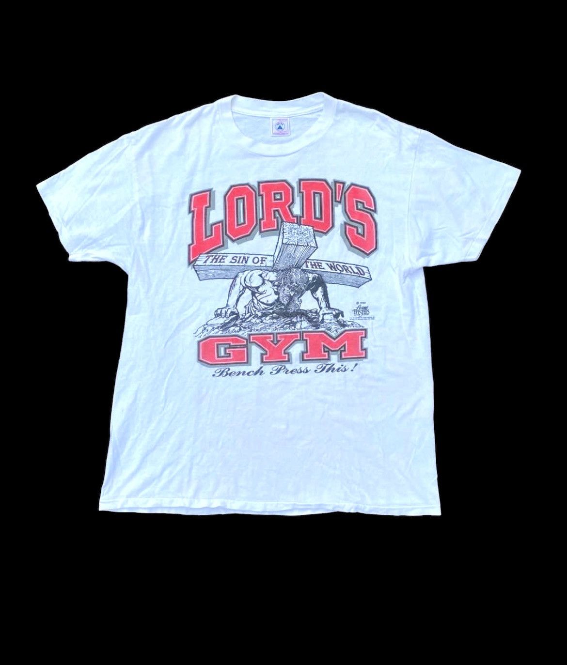 image of Band Tees x Rock T Shirt Vintage 90's Lords Gym Promo Tee Band Rock Tshirt in White (Size Medium)