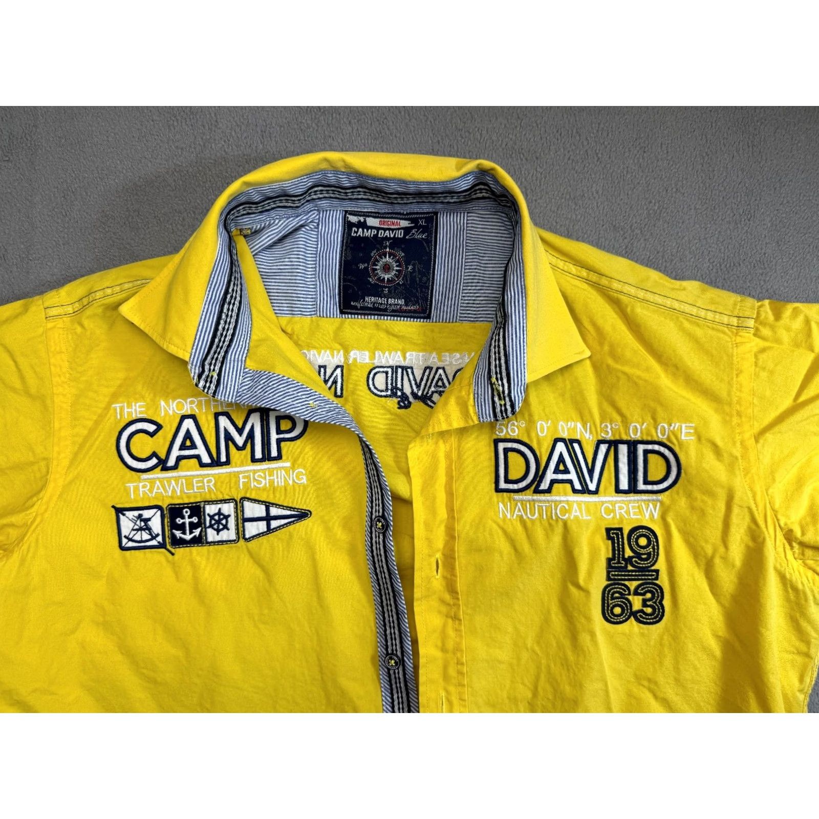 Vintage Camp David Shirt Mens XL Yellow Nautical Short Sleeve Casual Summer Size US XL / EU 56 / 4 - 4 Thumbnail