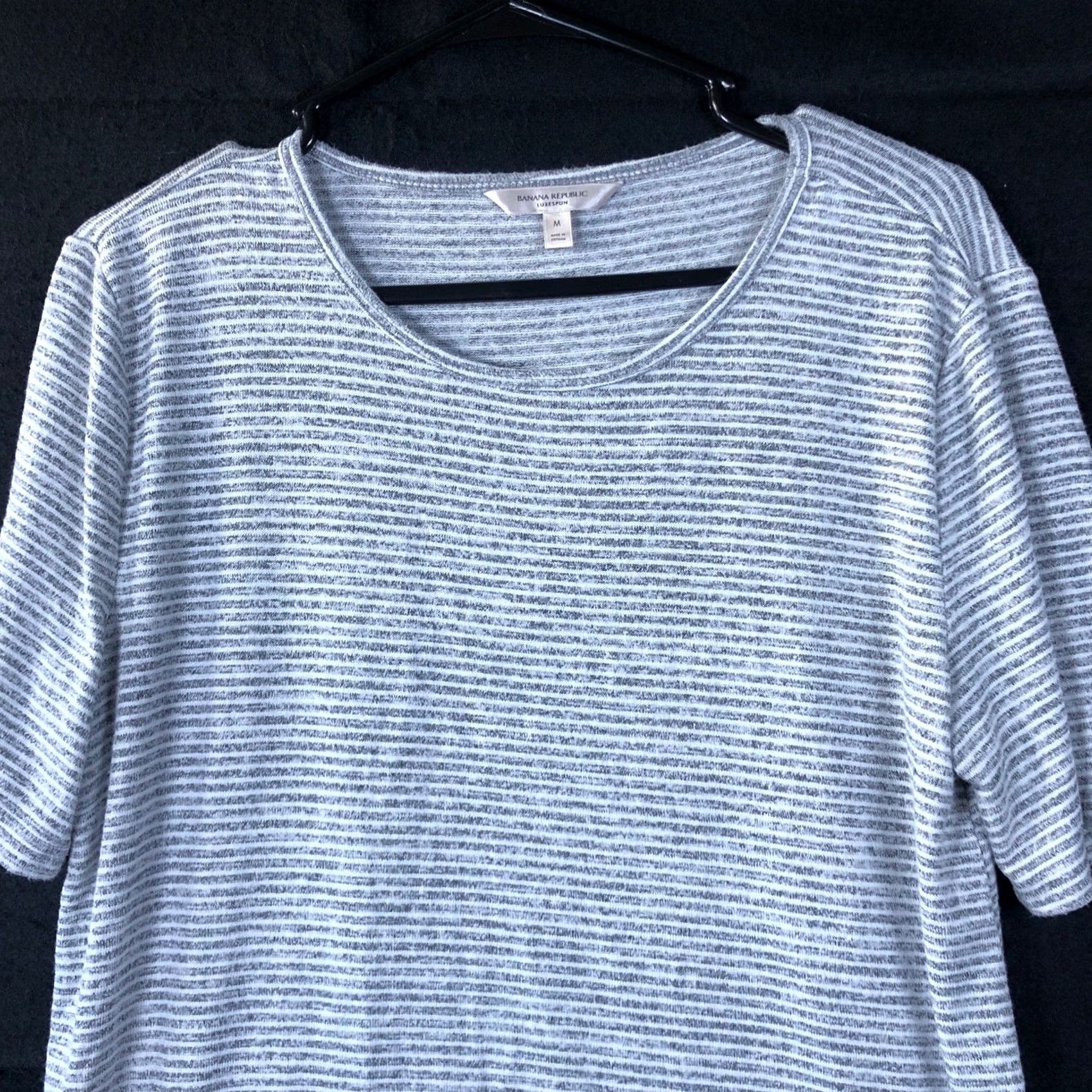 Banana Republic Banana Republic Womens Shirt Gray White Striped Crew Neck Short Sleeve Stretch M Shirt Women Casual Workwear Wedding 90s Normcore Preppy Momcore Size M / US 6-8 / IT 42-44 - 2 Thumbnail