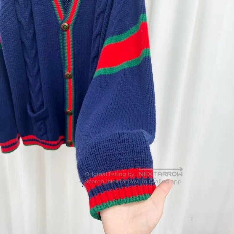 Gucci Gucci Dark blue, red and green striped knitted cardigan co Size US XXL / EU 58 / 5 - 4 Thumbnail