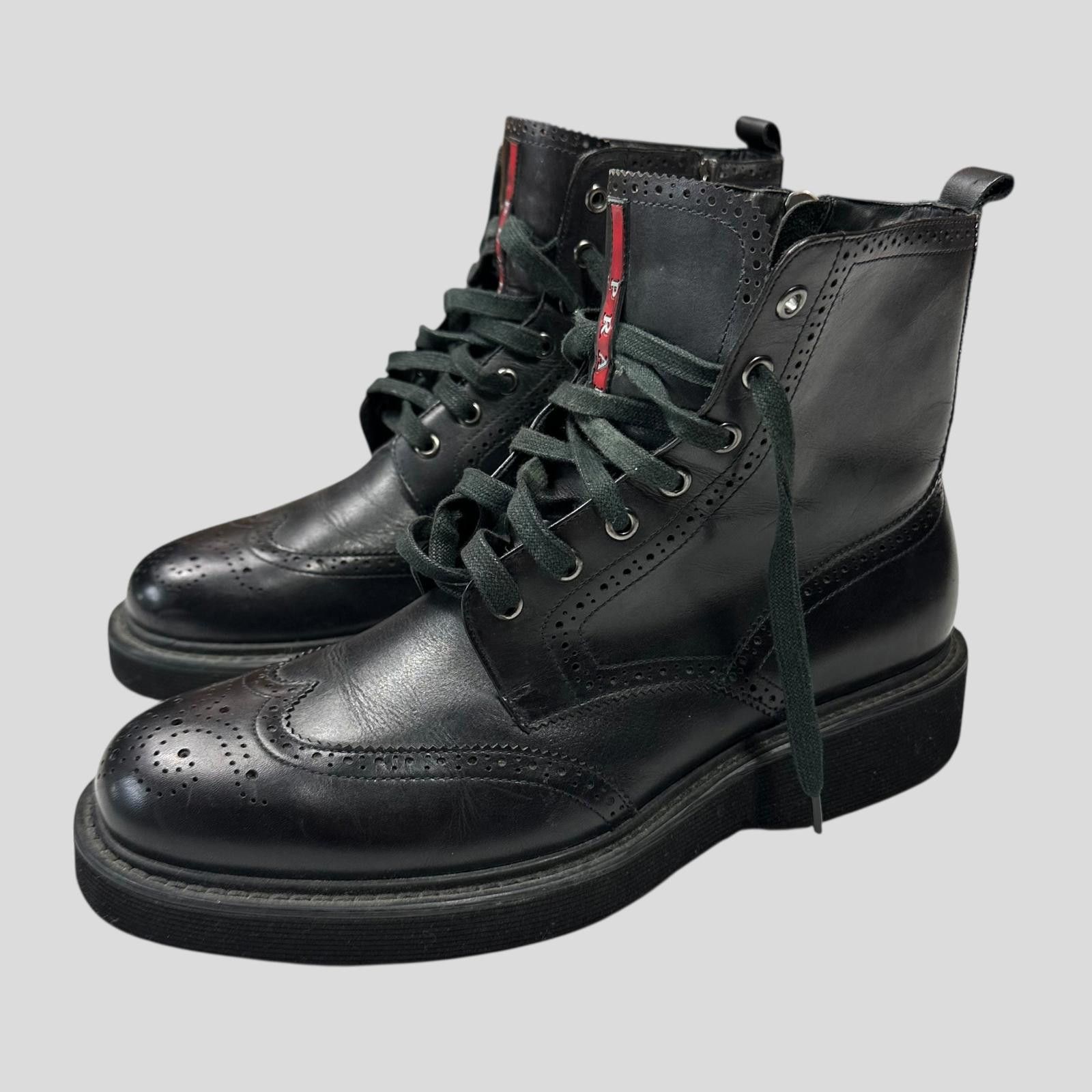 Prada Prada Brogue Detailed Leather Combat Boots - UK7.5/8 Size US 8.5 / EU 41-42 - 1 Thumbnail