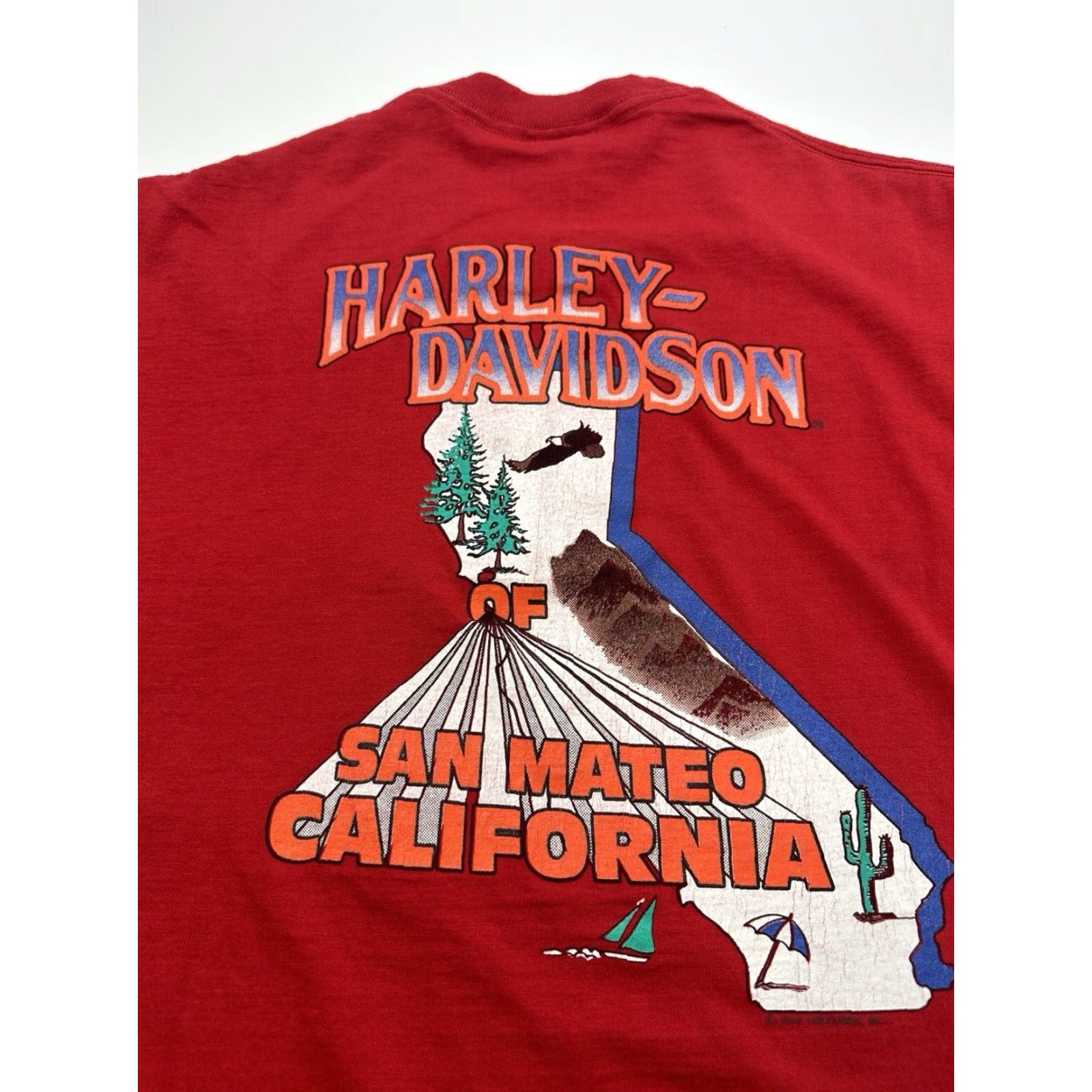 Harley Davidson VINTAGE Harley-Davidson Shirt Mens XL Red Holoubek USA 1990 San Mateo California Size US XL / EU 56 / 4 - 7 Thumbnail