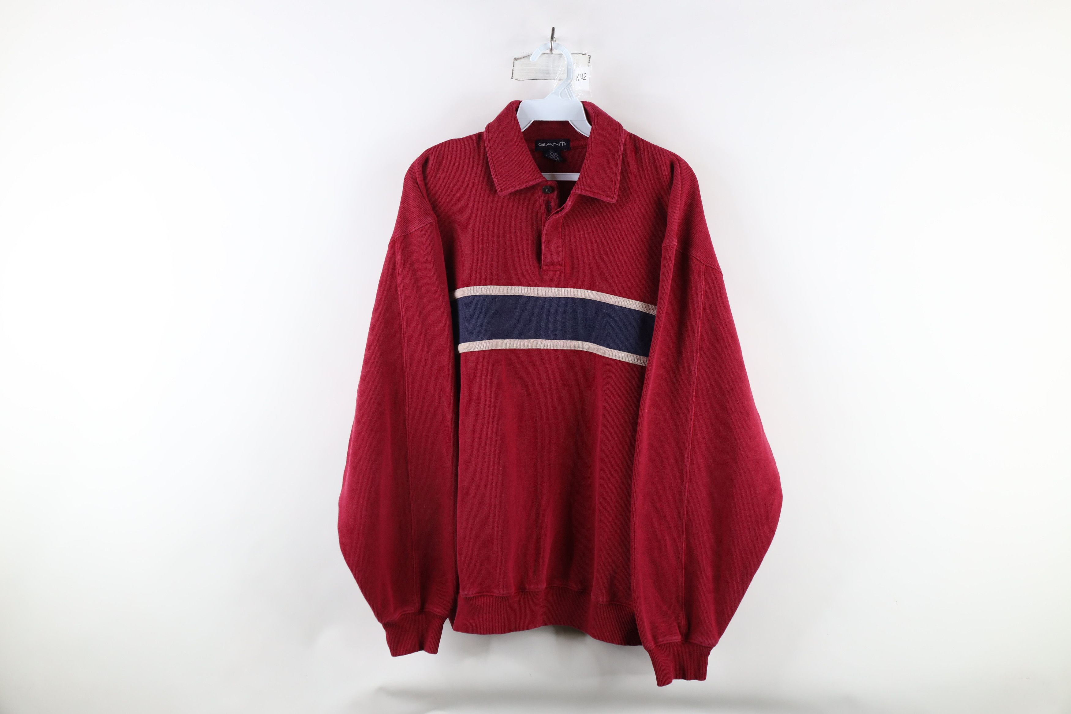 Vintage Vintage 90s Streetwear Block Heavyweight Ribbed Knit Polo Size US L / EU 52-54 / 3 - 1 Thumbnail