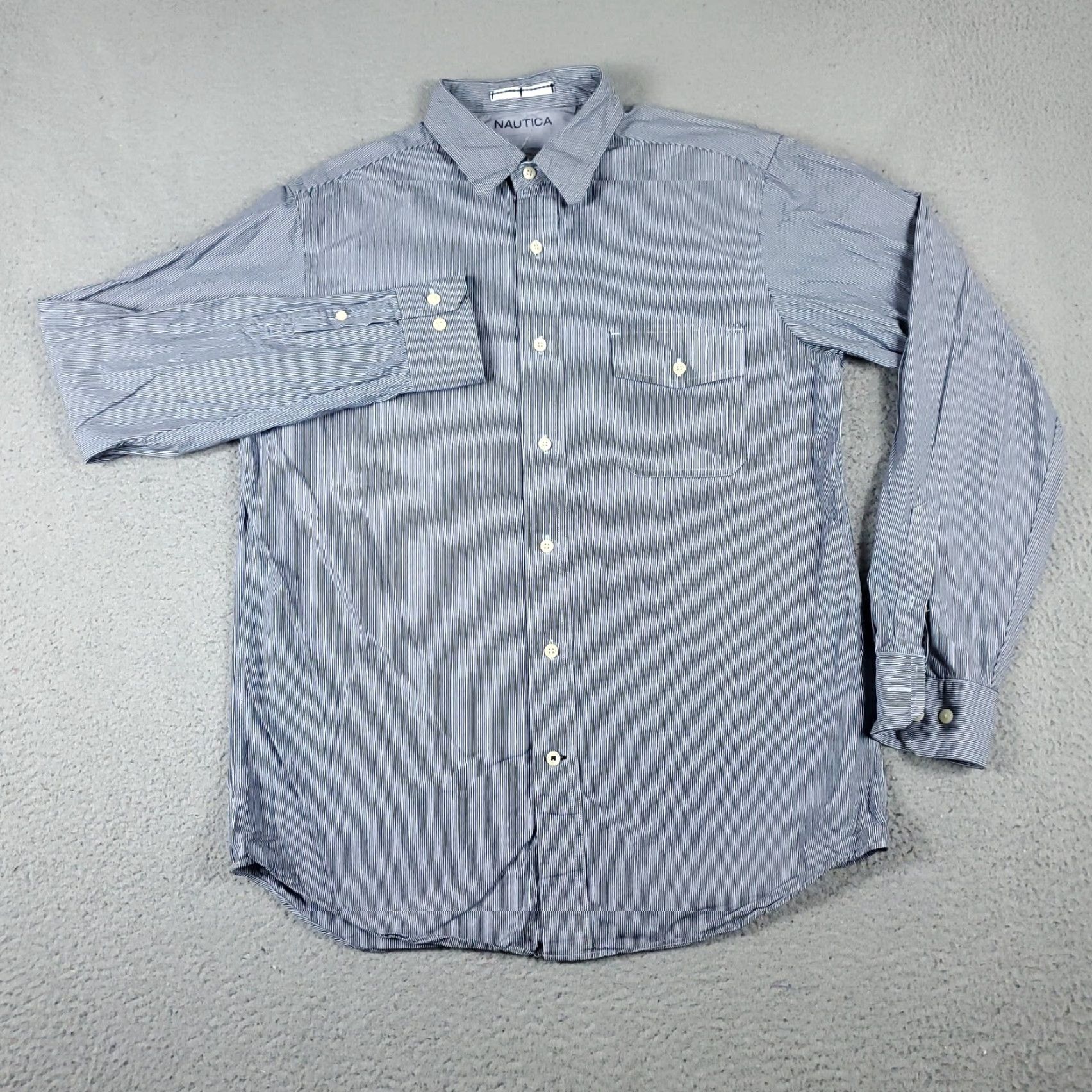 Nautica Nautica Casual Button-Up Shirt Mens Medium Blue White Striped Long Sleeve Size US M / EU 48-50 / 2 - 2 Thumbnail