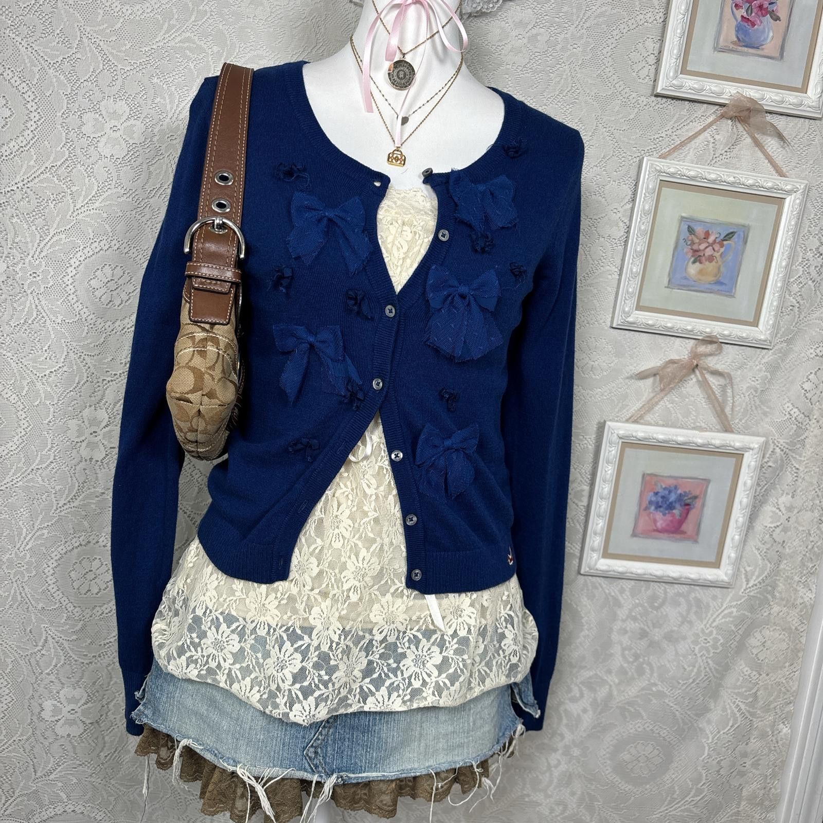 Other y2k vintage lace bow cardigan Size L / US 10 / IT 46 - 1 Thumbnail