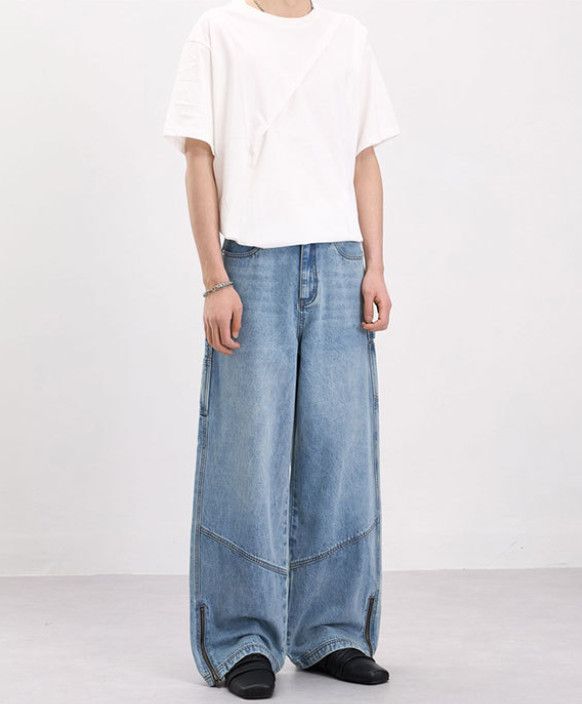 Japanese Brand Washed High-Street Straight-Leg Paneled Cargo Jeans Size US 32 / EU 48 - 3 Thumbnail