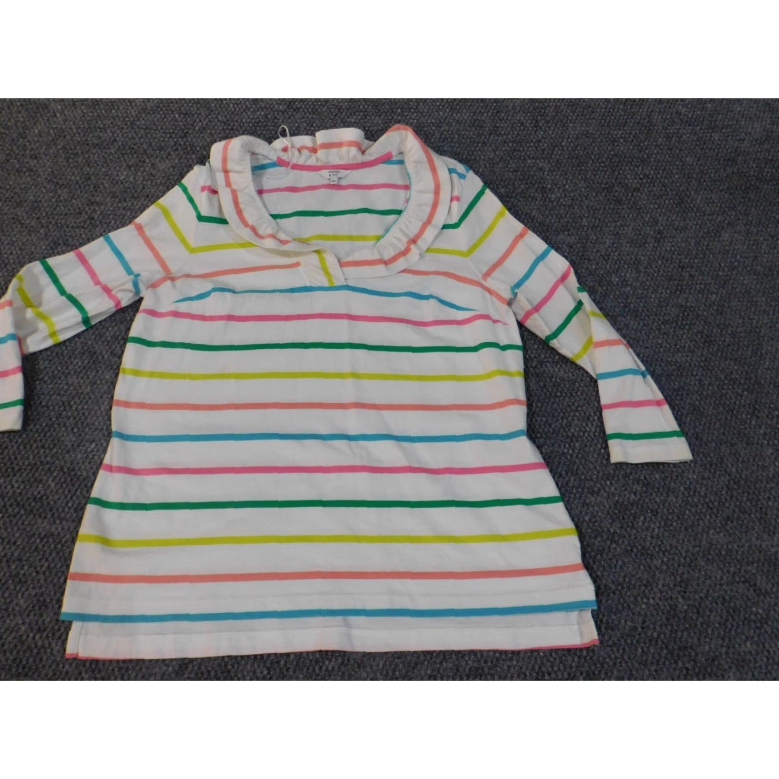 Vintage Crown & Ivy Blouse Shirt Womens Large White Striped Pullover Round Neck Casual Knit Cotton Lightweight Long Sleeve Size L / US 10 / IT 46 - 2 Thumbnail