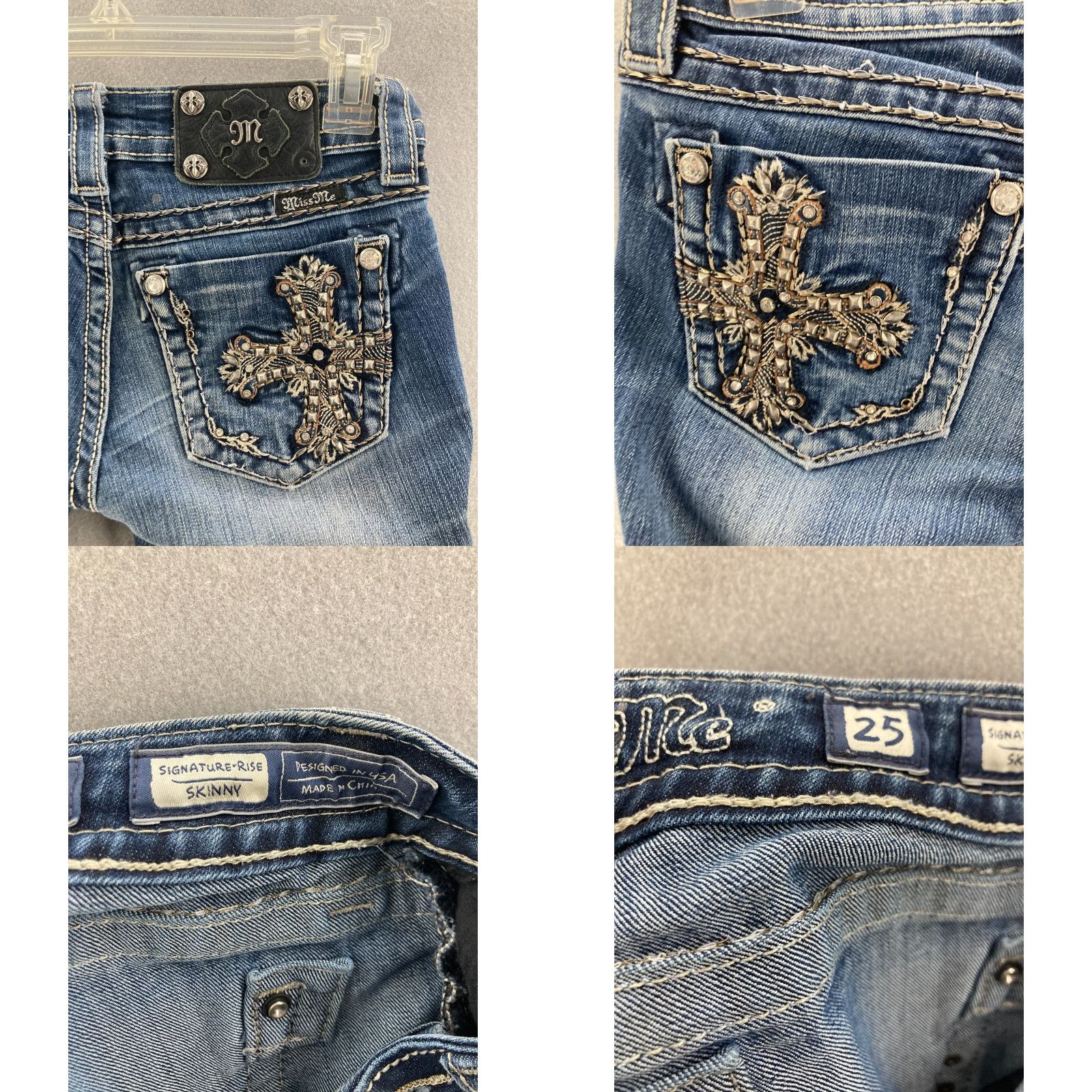 Miss Me Miss Me Jeans Signature Rise Skinny Embellished Cross 25 Women 26 Blue Denim 5-Pocket Design Slim Regular Jeans Size 26" / US 2 / IT 38 - 8 Thumbnail