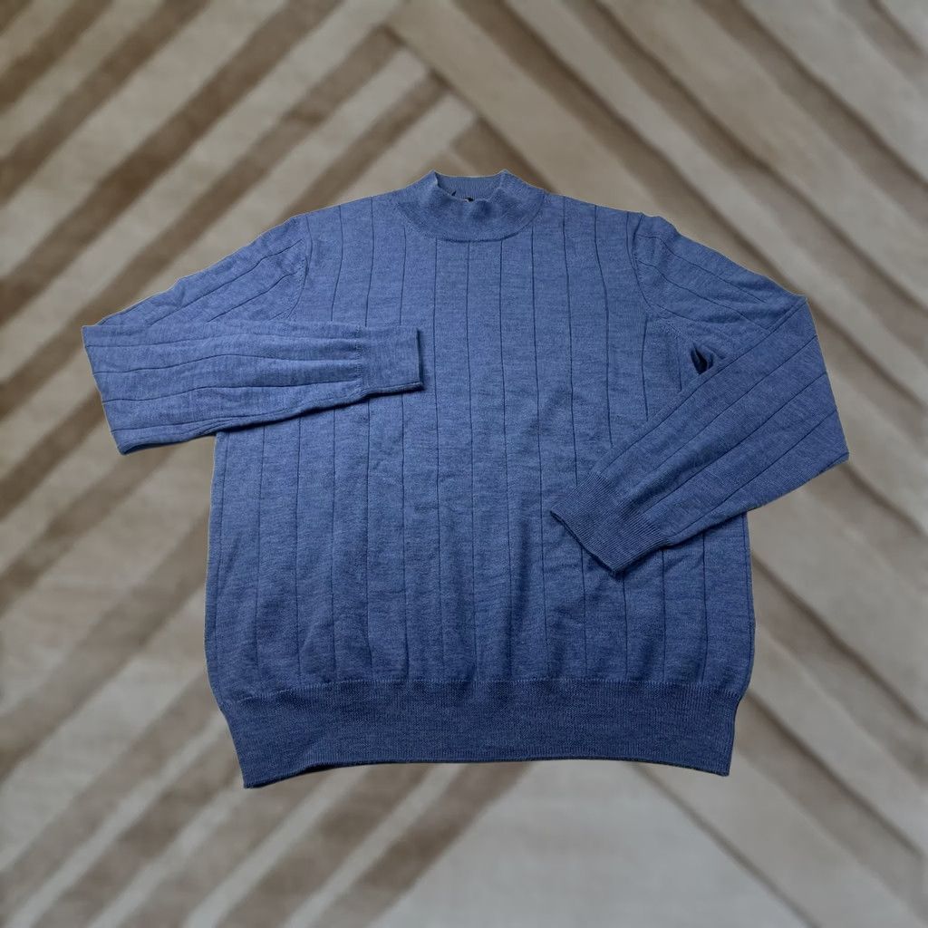 Jos. A. Bank Jos A Bank Traveler Mens Large Blue 100% Merino Wool Mock Neck Ribbed Sweater Size US L / EU 52-54 / 3 - 1 Thumbnail