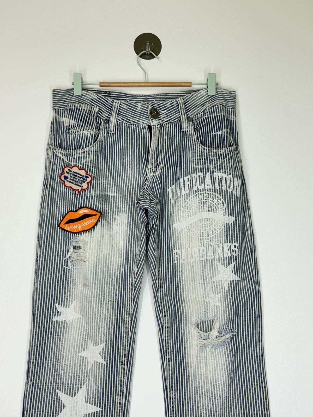 Designer × Japanese Brand × Vintage Vintage Og Jeans Patches Printed Pocket Distressed Stripe Size US 32 / EU 48 - 3 Thumbnail