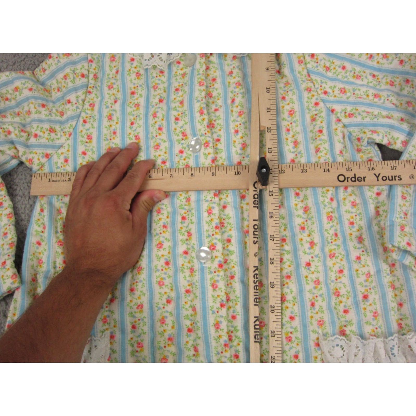 Vintage VINTAGE Her Majesty Dress Teens 10 Floral Knit A-Line Knee Length Long Sleeve Collared Zip Blue Green 60s 70s 90s Mens Women Girls Boys Size L / US 10 / IT 46 - 5 Thumbnail