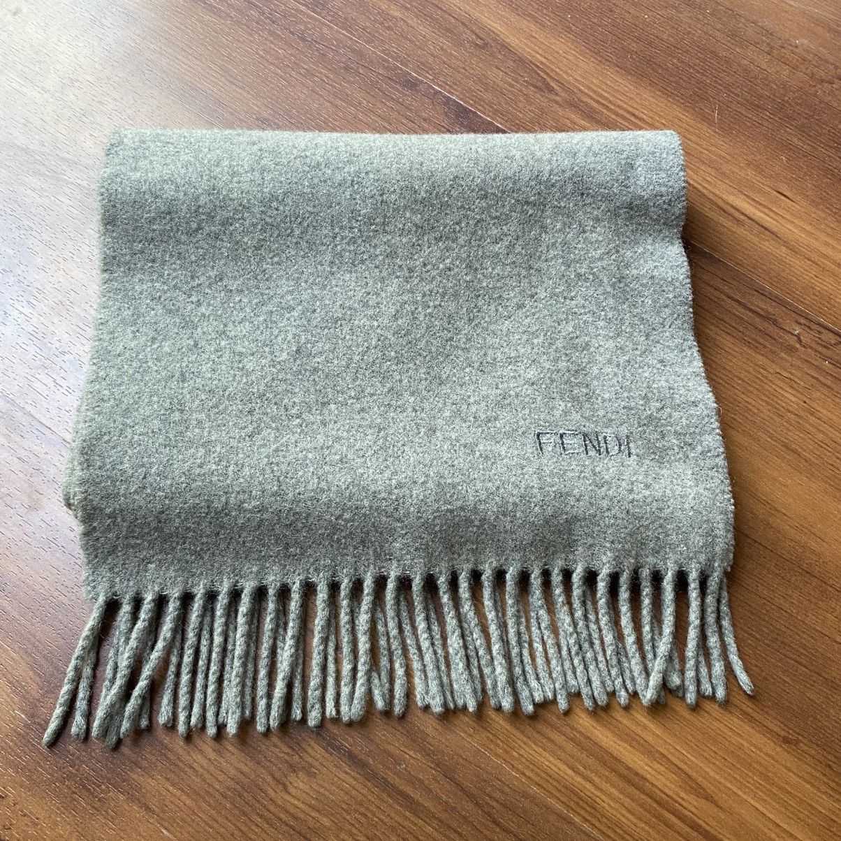 Fendi FENDI 100% Wool Grey Scarf with Brand Embroidery Size ONE SIZE - 6 Thumbnail