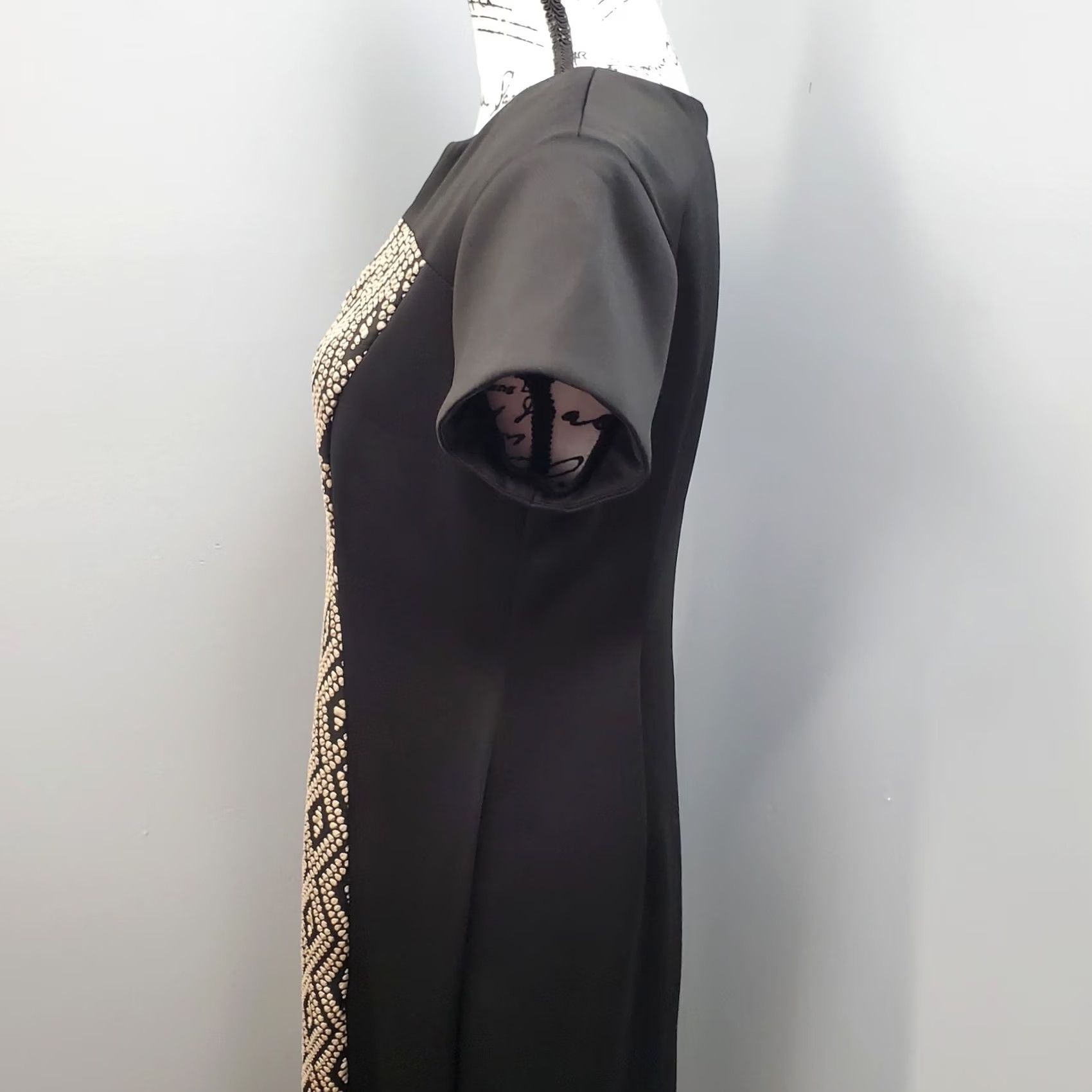 Vintage Connected Bodycon Dress Womens Size 10 Cap Sleeve Black Tan Back Zip V-Neck Wool? (Note: Original title must be used; uncertain.) Size L / US 10 / IT 46 - 4 Thumbnail