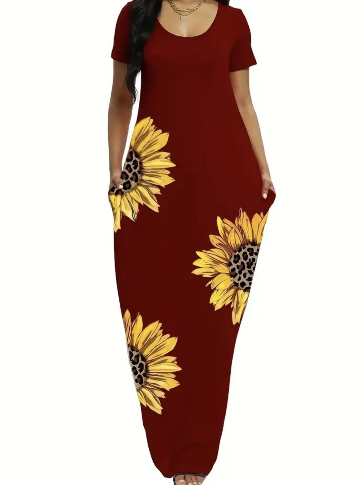 Designer Sunflower Print Maxi Dress Size M / US 6-8 / IT 42-44 - 3 Thumbnail