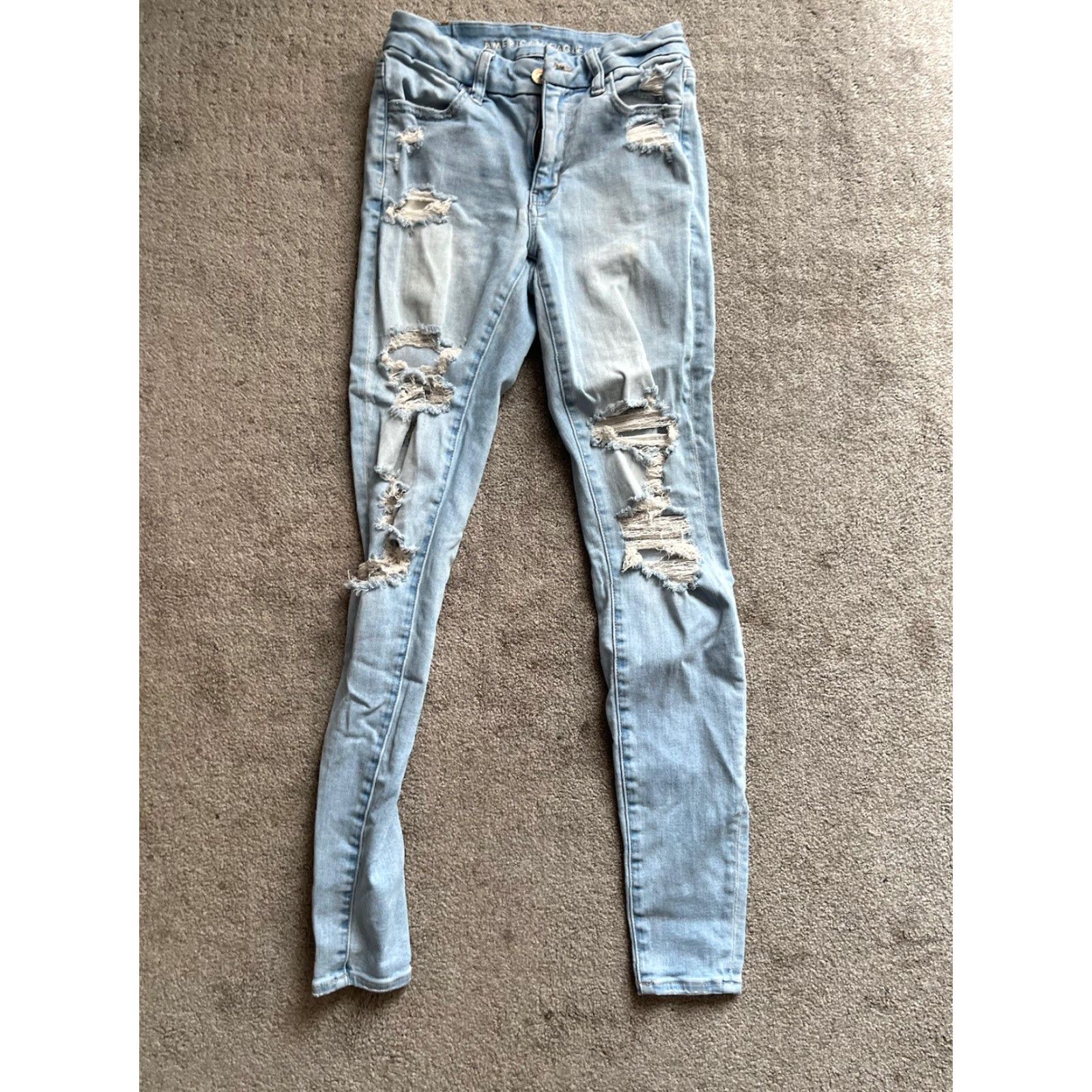 American Eagle Outfitters American Eagle Jeans Womens 2 Long Blue Curvy High Rise Jegging Distressed Size 26" / US 2 / IT 38 - 3 Thumbnail