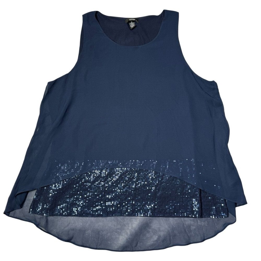 Alfani NWT New $70 Alfani Sleeveless Chiffon Tiered Sequins Navy T Size XL / US 12-14 / IT 48-50 - 5 Thumbnail