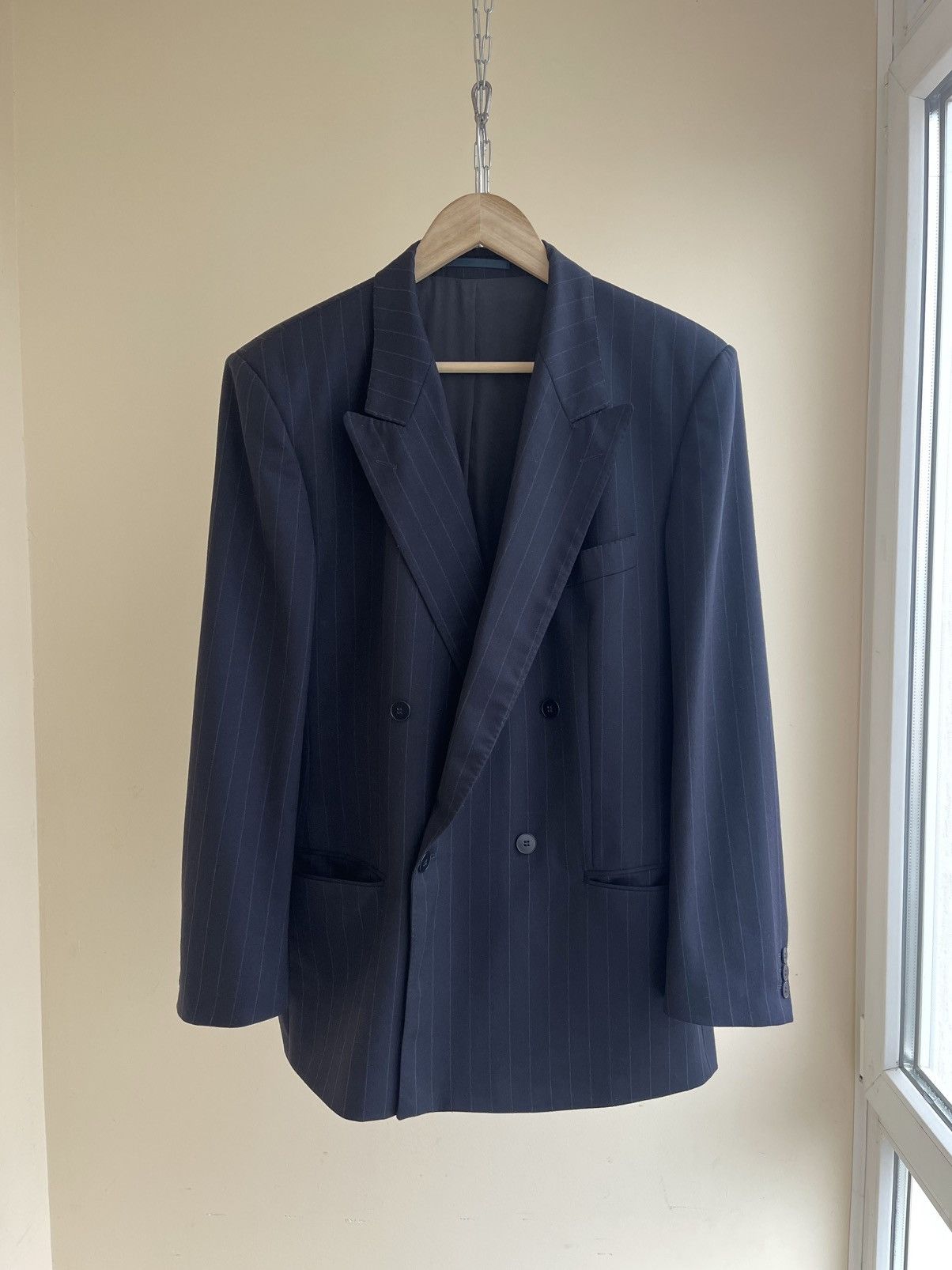 Hugo Boss BOSS Wool Pinstripe Suit 80s Double Breasted Blazer Trousers Size 38R - 2 Thumbnail