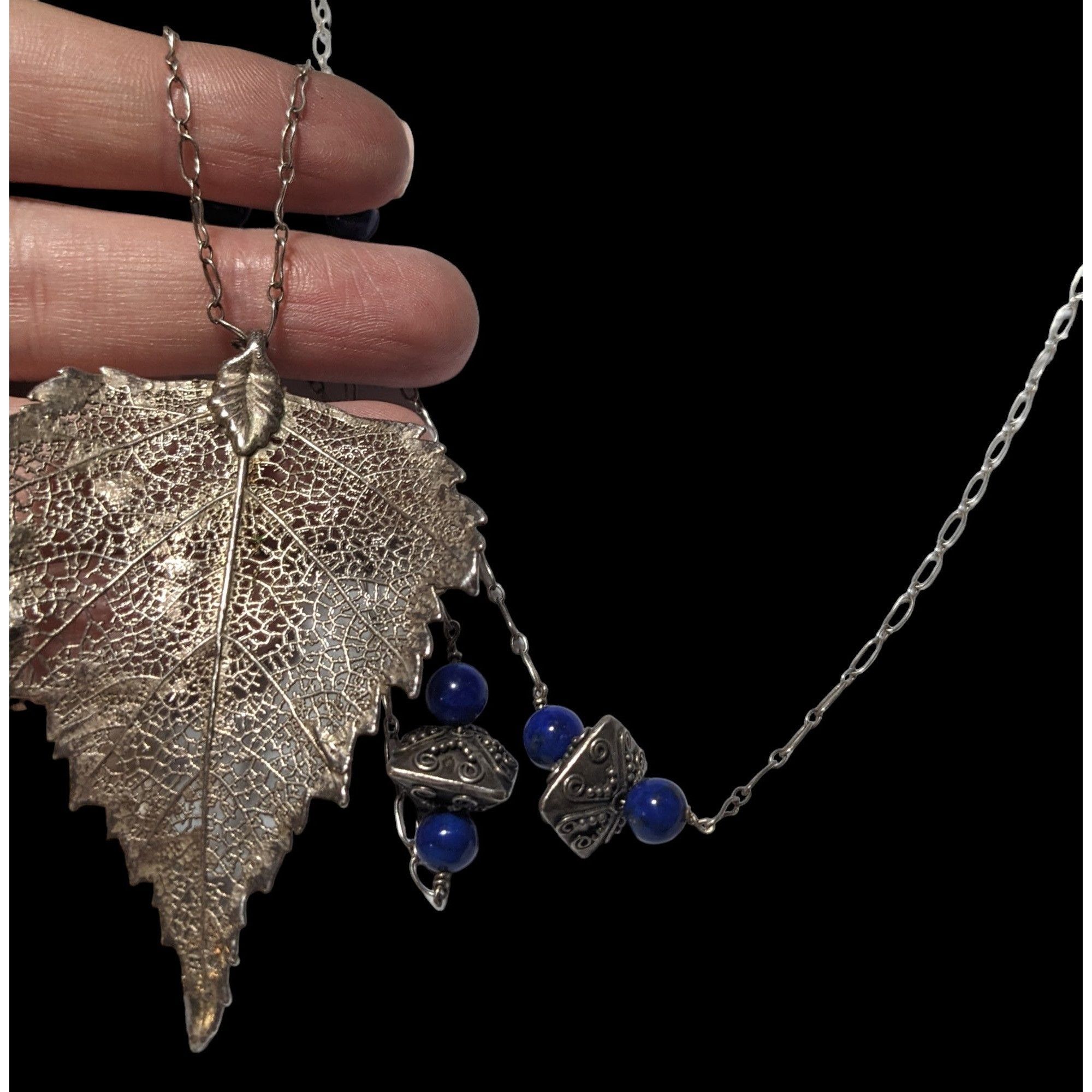 Other Vintage Silver And Blue Electroplated Birch Leaf Necklace Size ONE SIZE - 2 Thumbnail