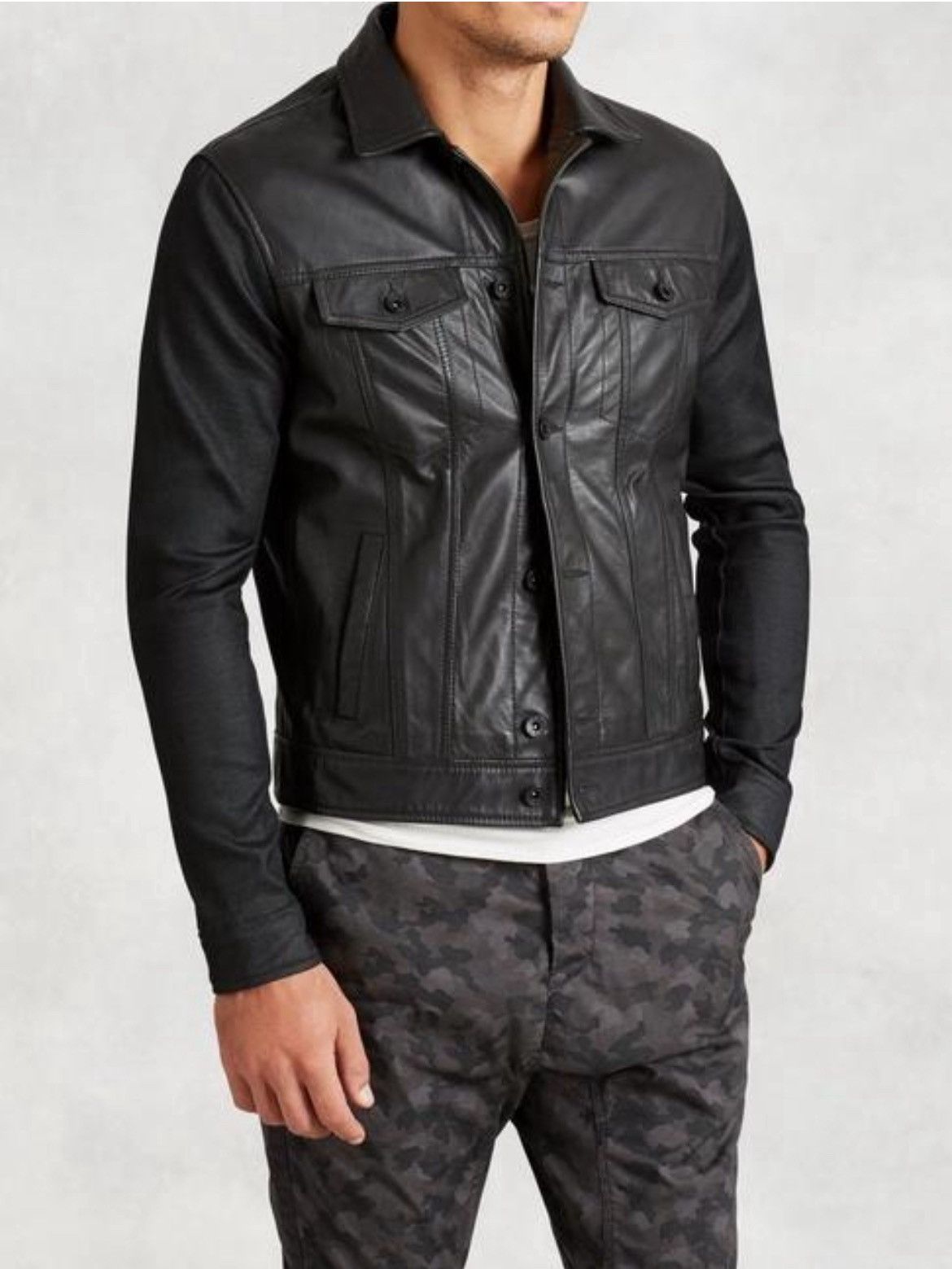 John Varvatos Mixed media leather trucker jacker large Size US L / EU 52-54 / 3 - 1 Thumbnail