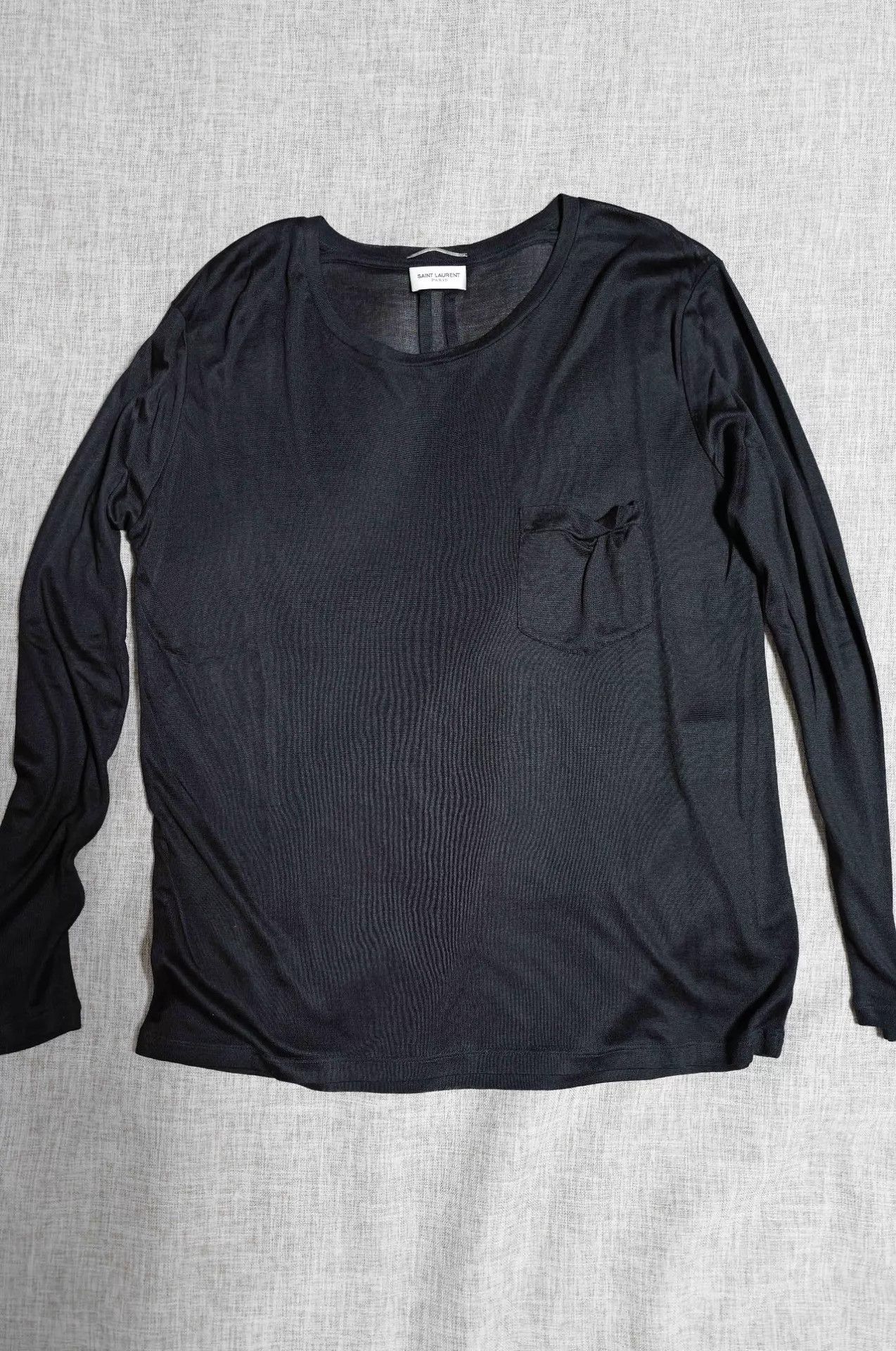 Saint Laurent Paris SLP 13AW Runway Black Silk Long Sleeve Pocket T-Shirt Size US S / EU 44-46 / 1 - 1 Thumbnail