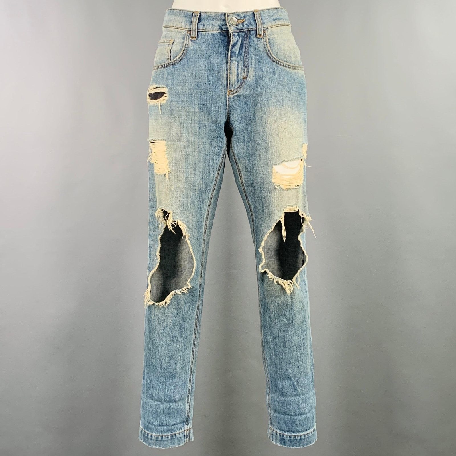 Dolce & Gabbana Size 4 Blue Cotton Distressed Boyfriend Jeans Size 27" / US 4 / IT 40 - 1 Thumbnail