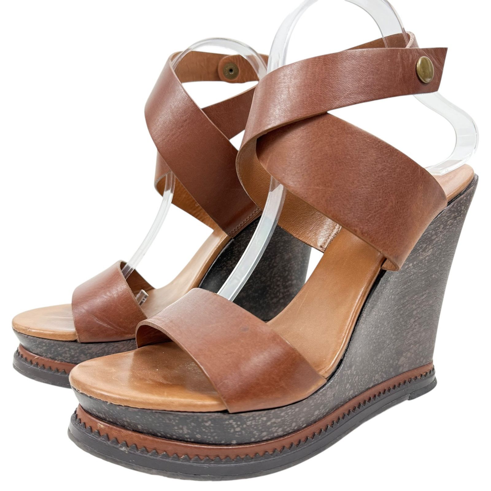 Diane von Furstenberg Diane Von Furstenberg Onmi Ankle Wrap Wedges Brown Leather Size US 9.5 / IT 39.5 - 3 Thumbnail