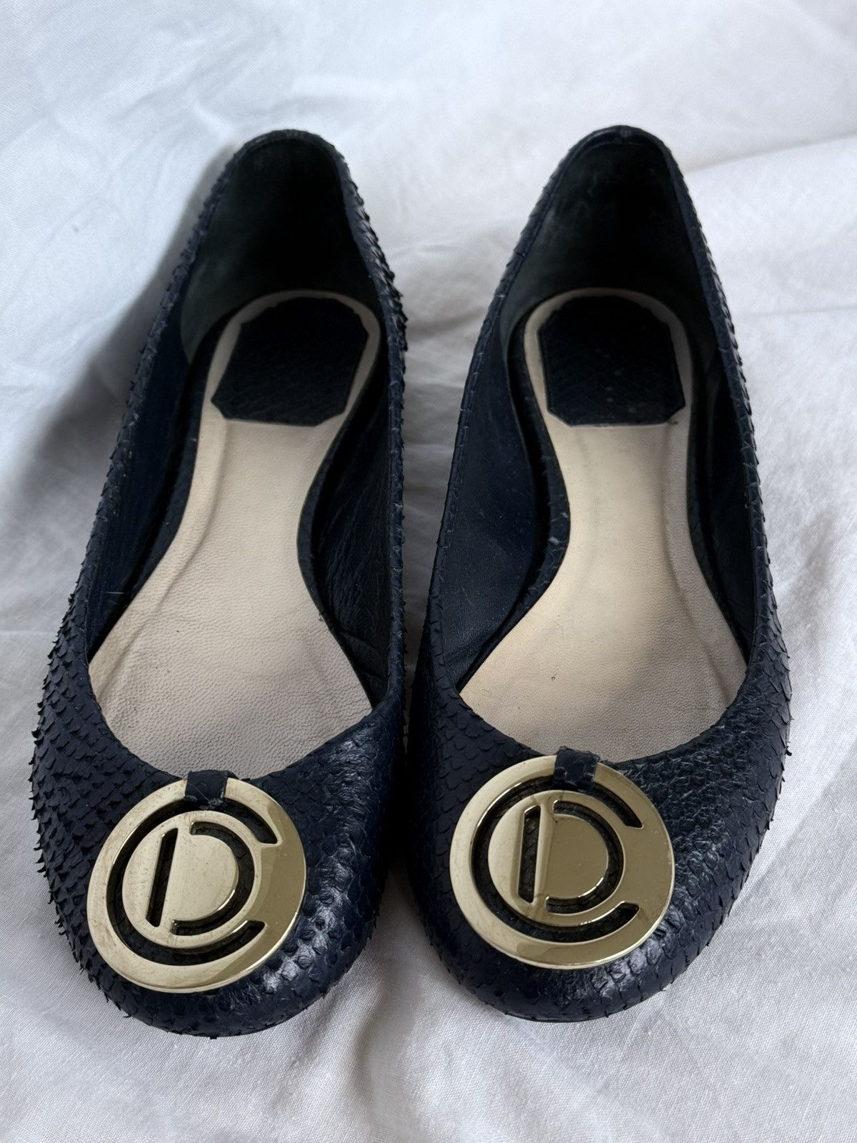Dior × Vintage Dior Snakeskin Pattern Leather Navy LOGO CD ballet flats Size US 6 / IT 36 - 2 Thumbnail