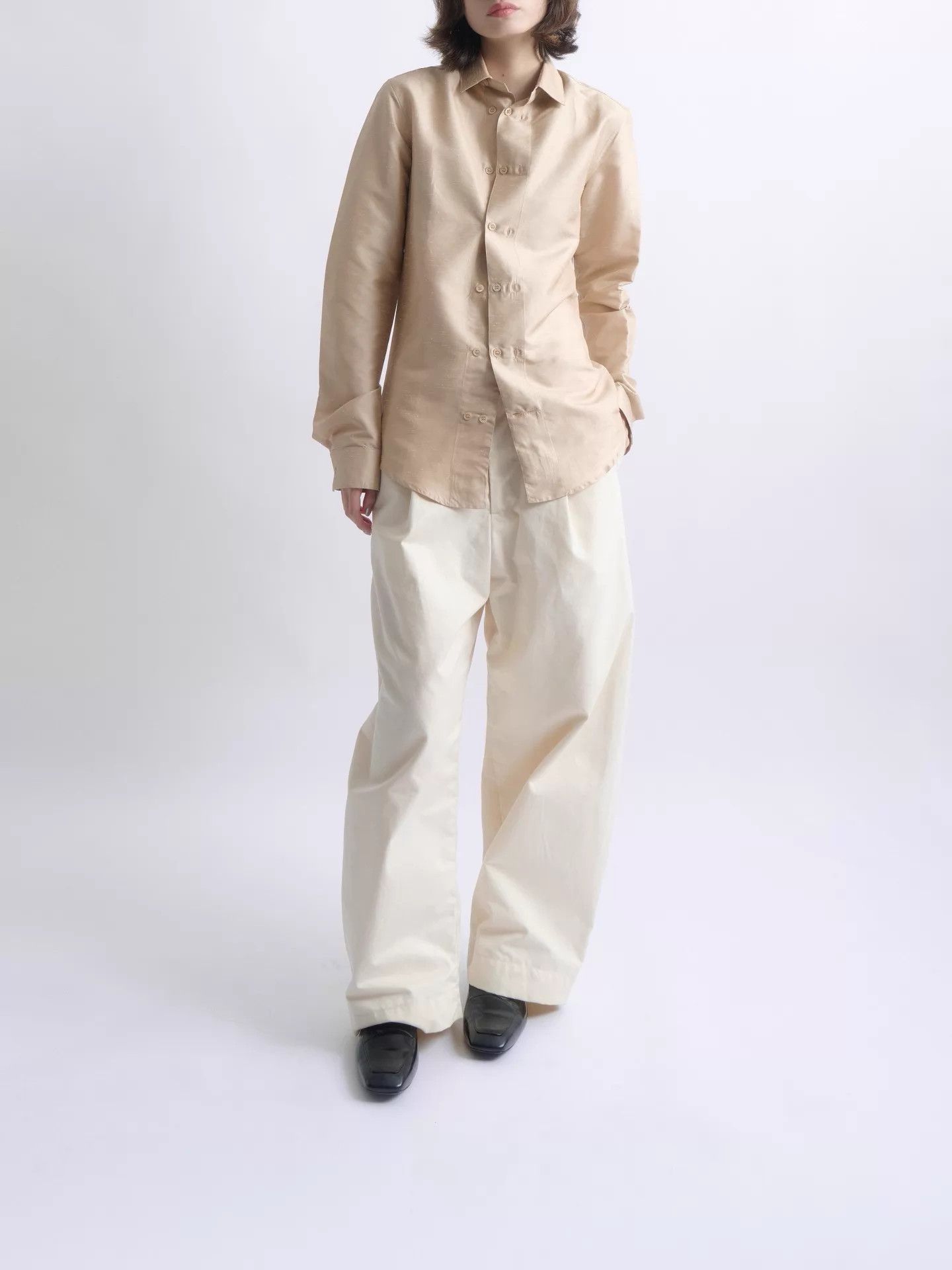 Balenciaga BALENCIAGA Nicolas 08ss Champagne DB Silk-Poly Shirt Size US XS / EU 42 / 0 - 6 Thumbnail