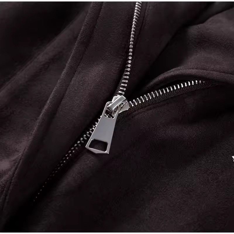 Other Retro Style Suede Zipper Brown Y2k Casual Jacket Size M / US 6-8 / IT 42-44 - 4 Thumbnail
