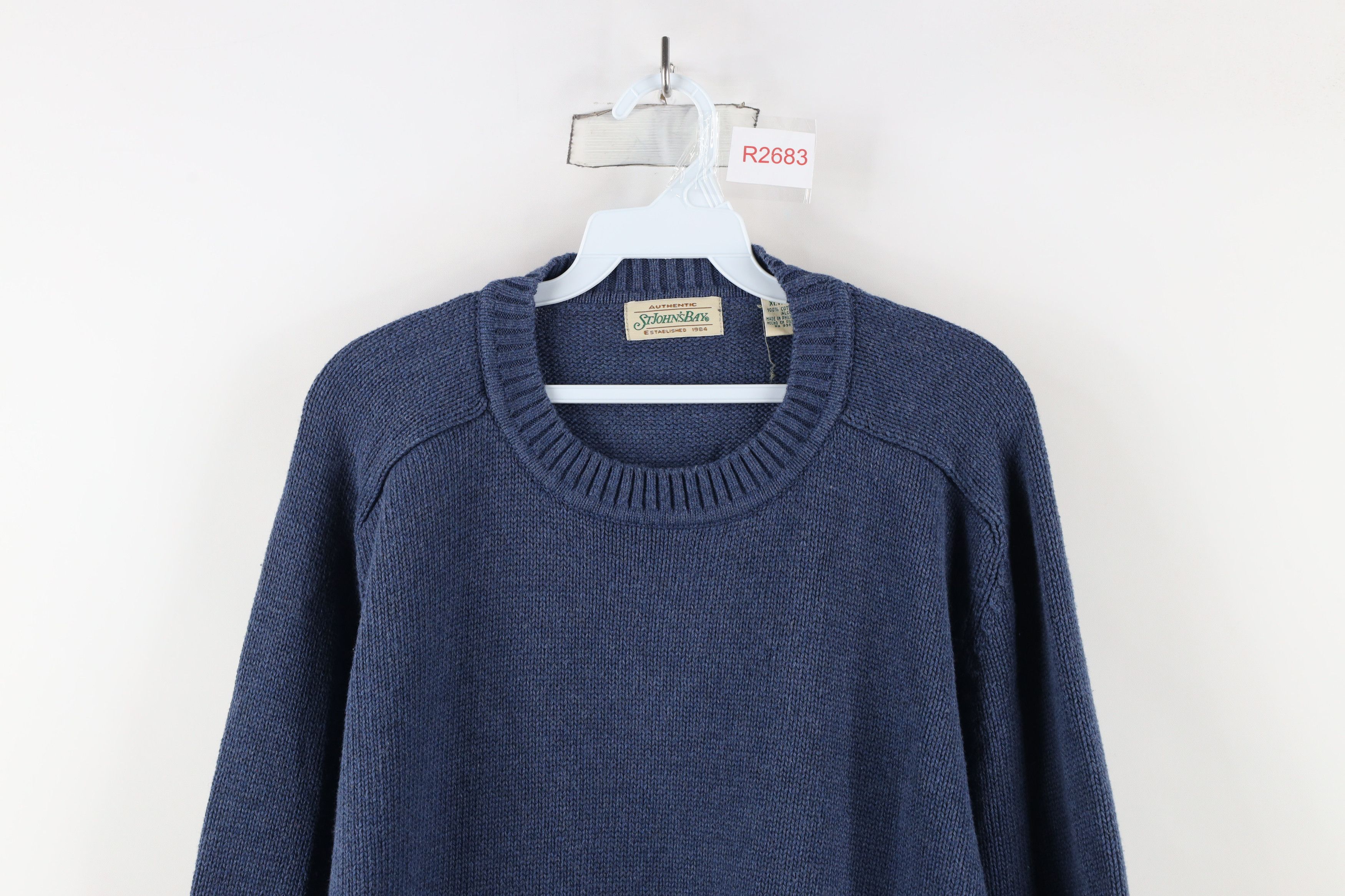 Vintage Vintage 90s Streetwear Cotton Knit Crewneck Sweater Blue Size US XL / EU 56 / 4 - 2 Thumbnail