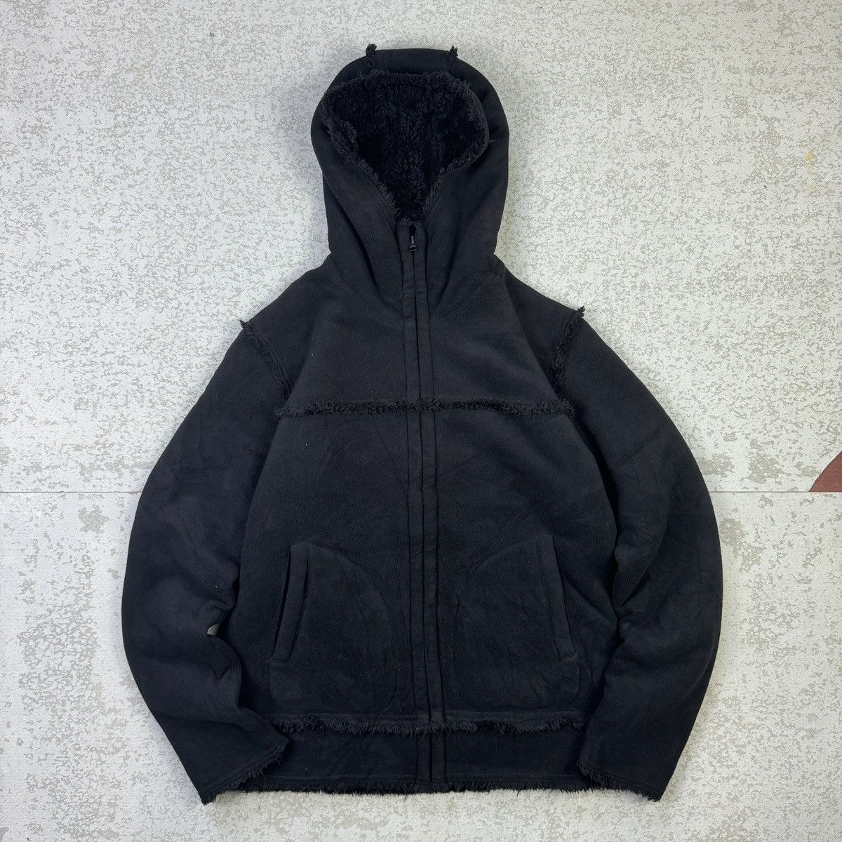 If Six Was Nine 💥Uniqlo Black Matted Fleece Nice Design Hooded Jacket Size US XL / EU 56 / 4 - 1 Thumbnail