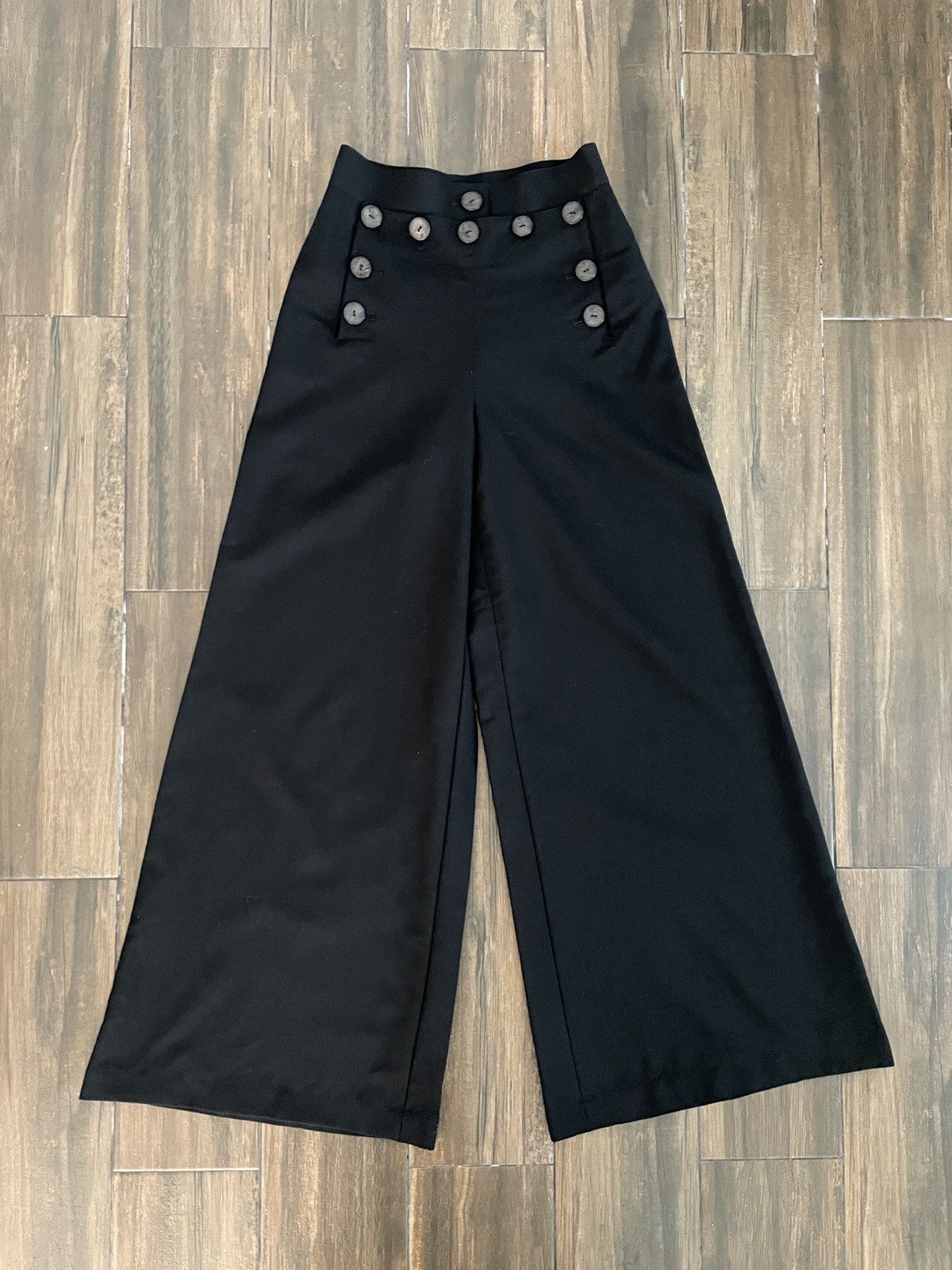 Jean Paul Gaultier Jean Paul Gaultier Black Wool Sailor Pants Wide Leg Hi Rise Size 25" / US 0 / IT 36 - 2 Thumbnail