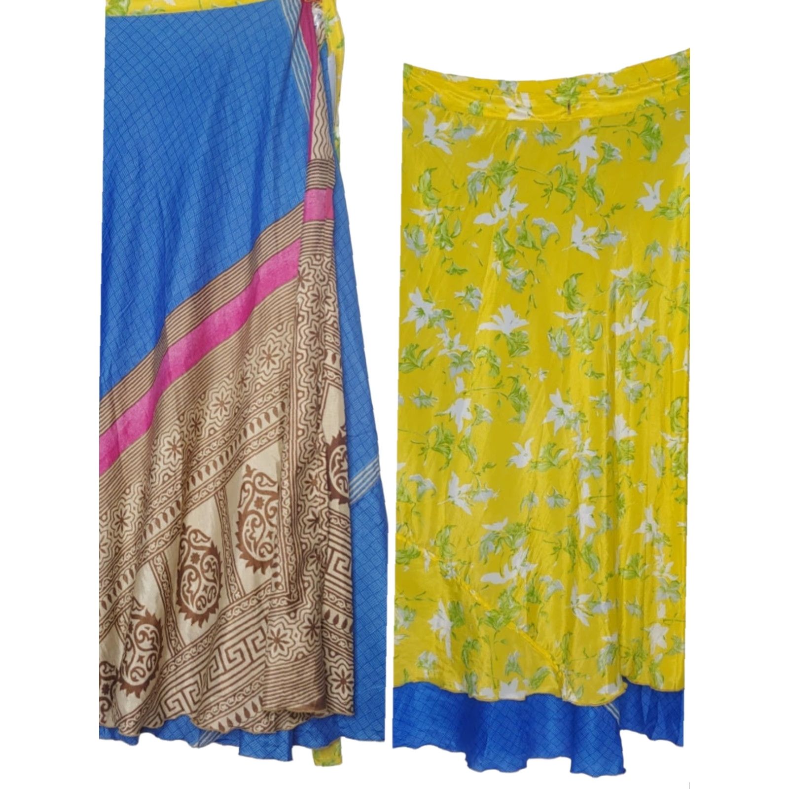 Vintage VINTAGE Darn Good Yarn Bohemian Wrap Skirt Women Plus 22-26 Silk Layered Recycled Sari Hippie Casual Size 40" / US 18 - 3 Thumbnail