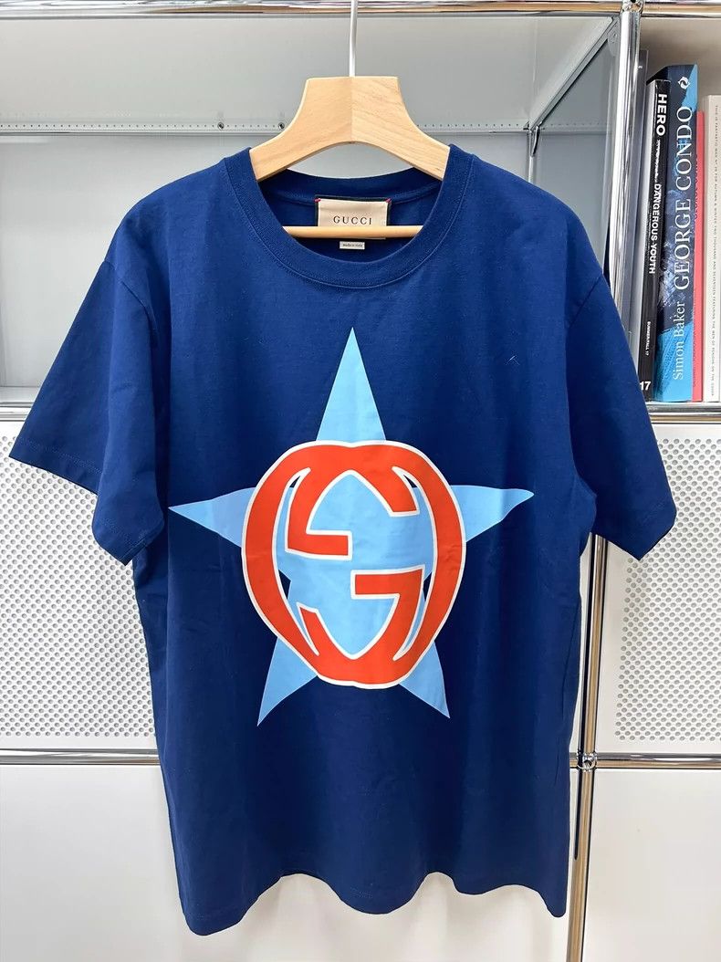 Gucci Gucci Blue men's printed cotton T-shirt 2501-Nextarrow Size US XS / EU 42 / 0 - 1 Thumbnail