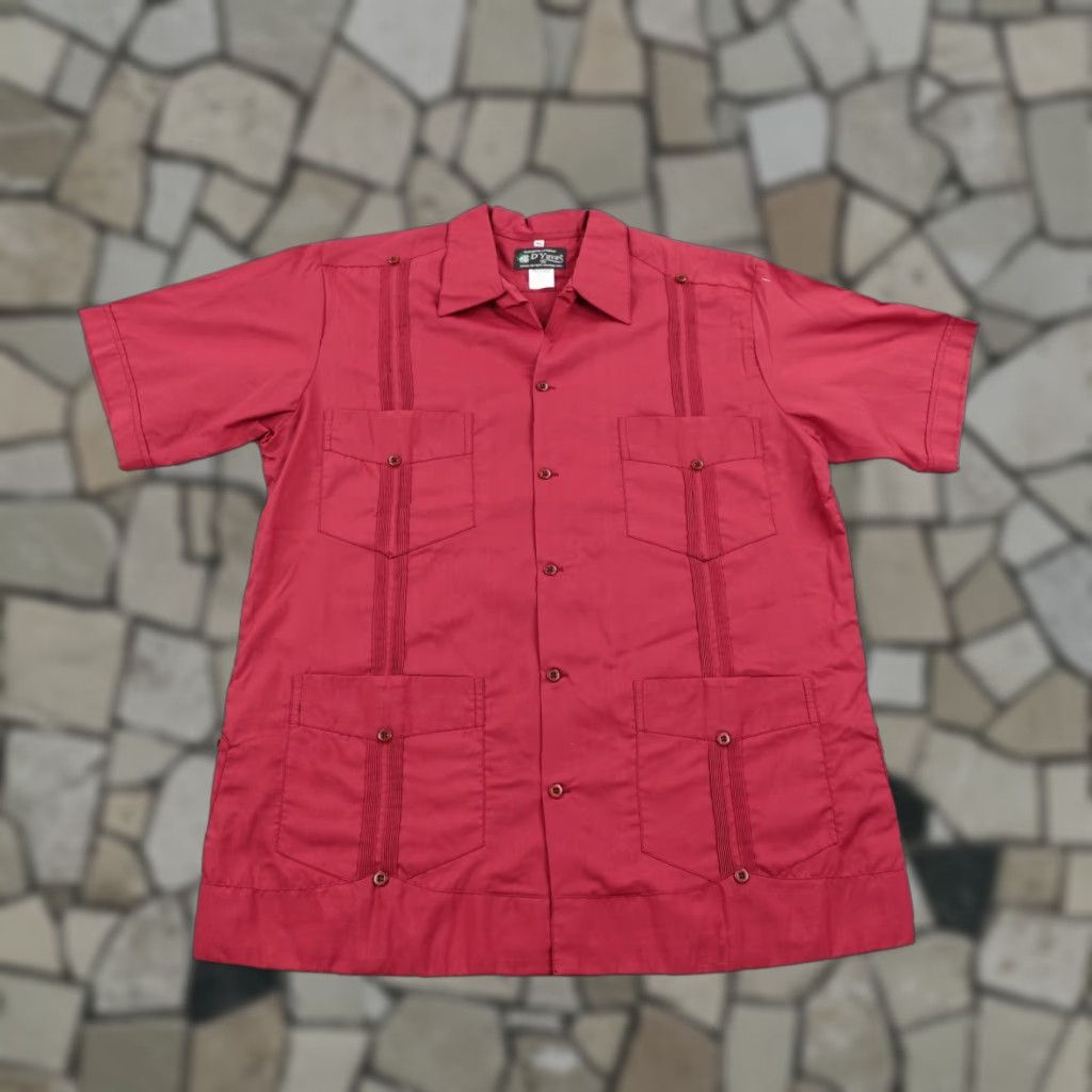 Vintage D'Yuvas Guayabera Shirt Mens Large Size 40 Red 4 Pocket Cuba Wedding Camp Cigar Size US L / EU 52-54 / 3 - 1 Thumbnail