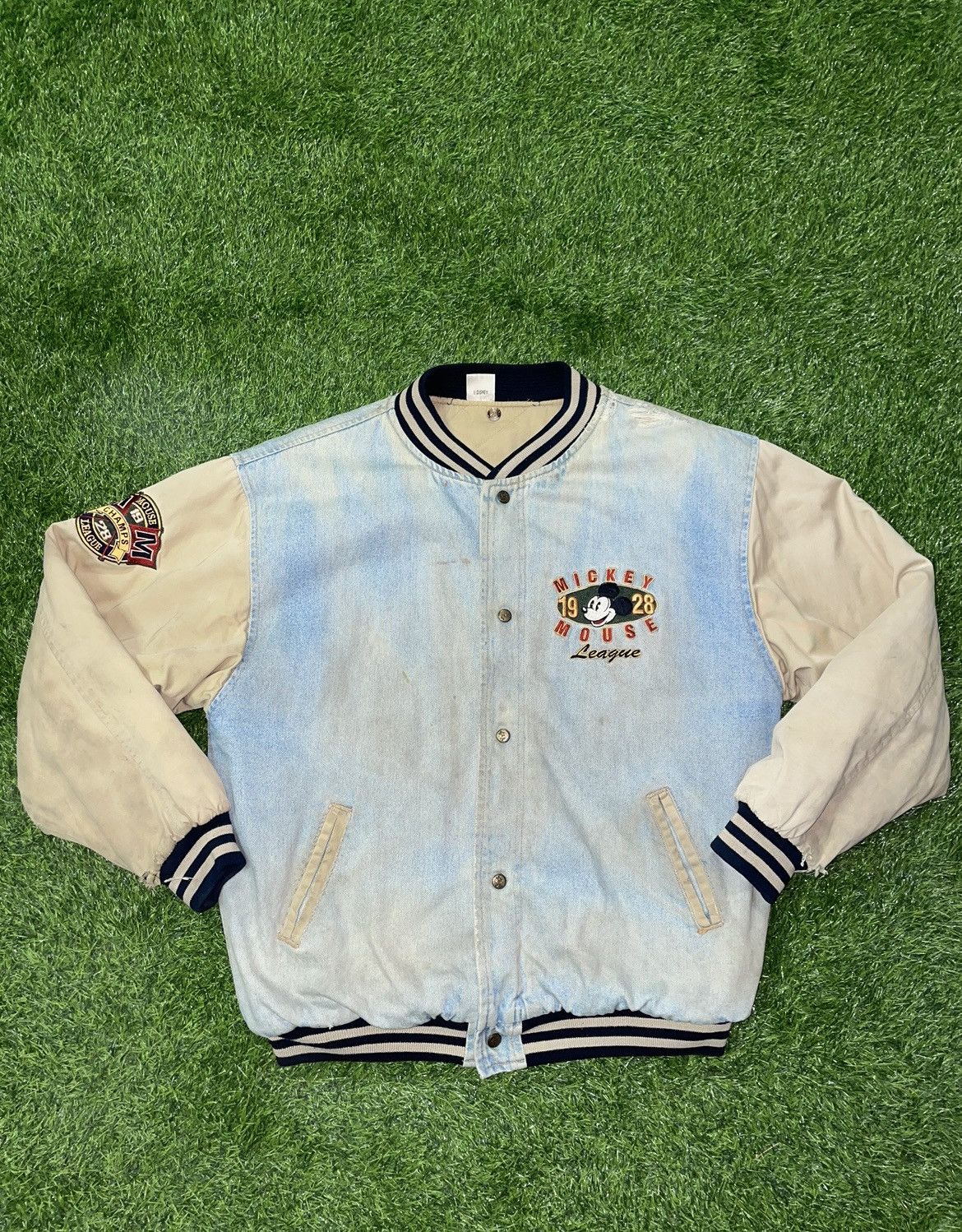 Mickey Varsity Jacket Sz L Vintage Disney 1928 NO HOOD