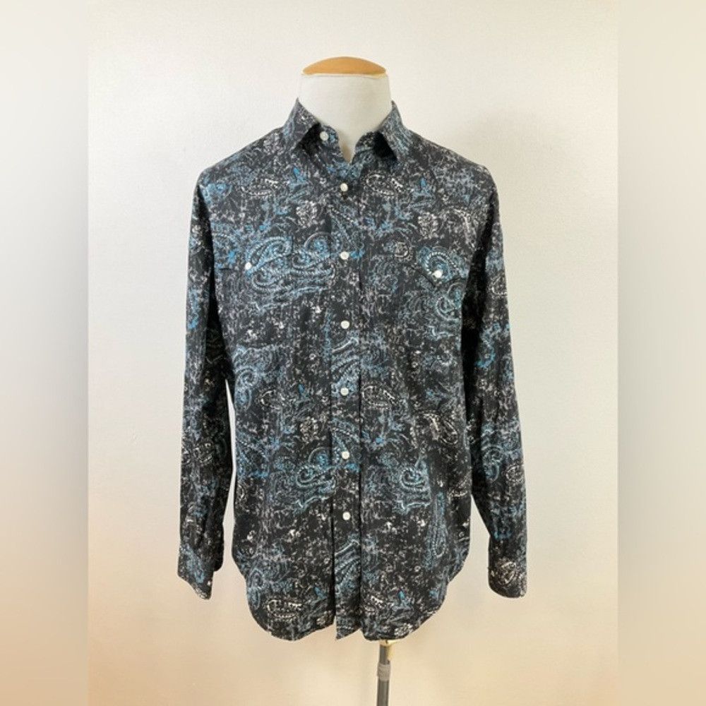 Ghetto Rodeo × Panhandle Slim PANHANDLE Black Blue Paisley Western Yoke Pearl Snap LARGE Size US L / EU 52-54 / 3 - 1 Thumbnail