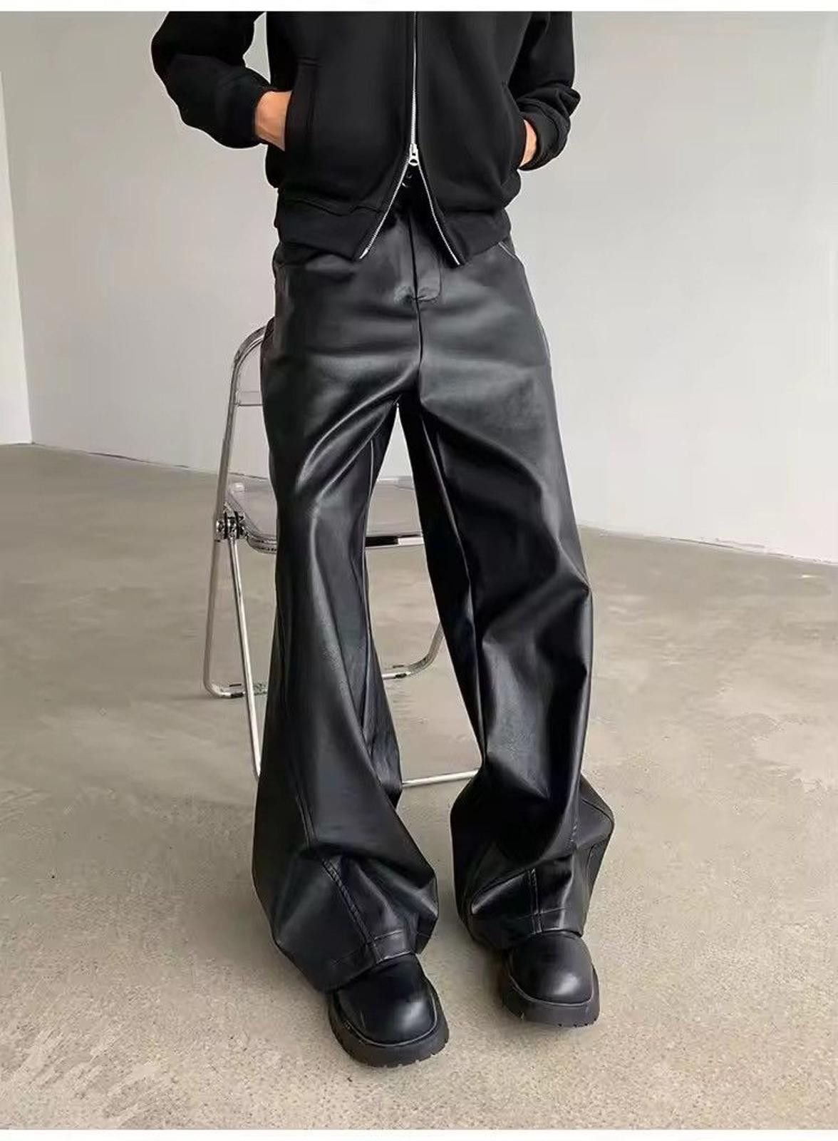 Pu Leather Loose Straight Wide Leg